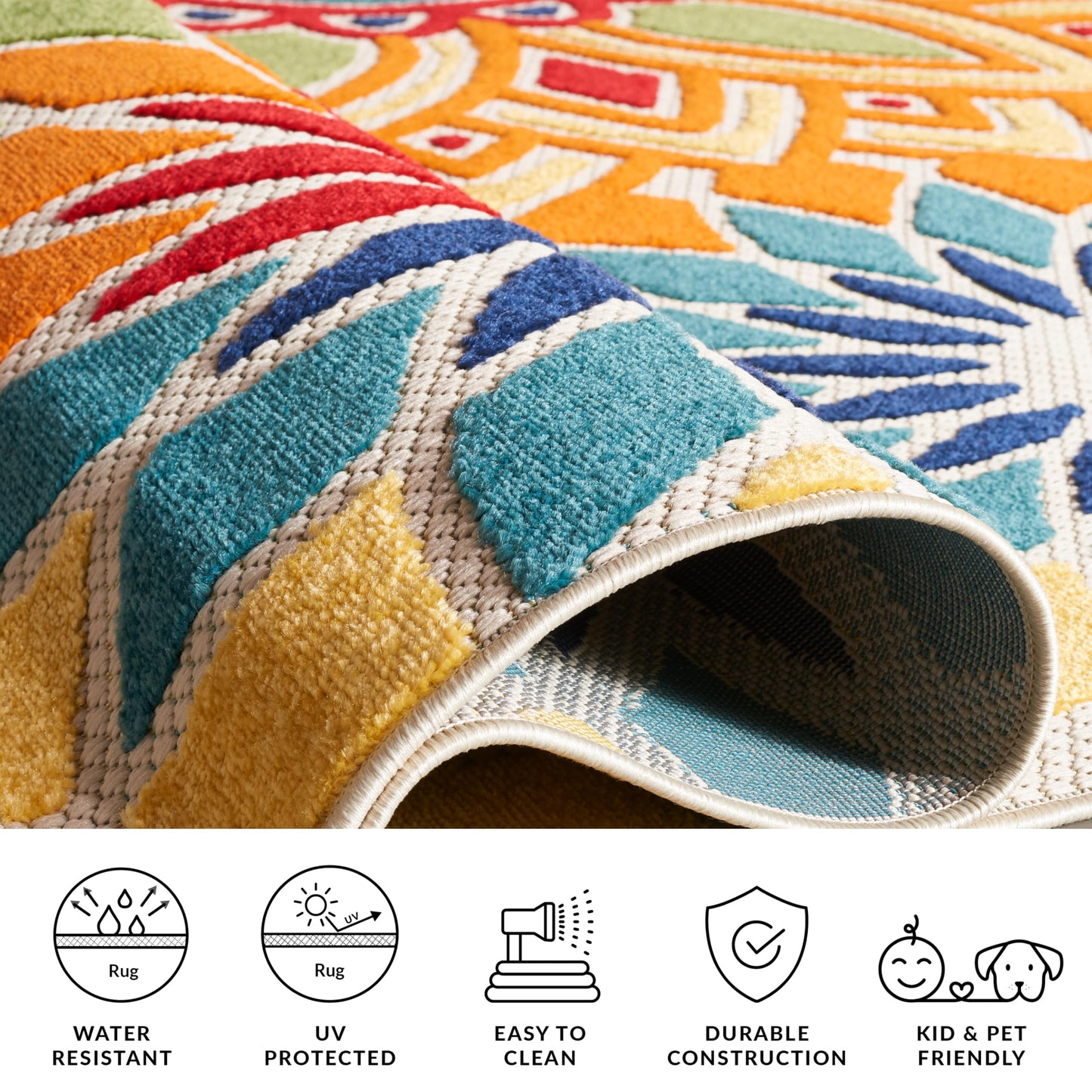 SAFAVIEH Washable Rug Outdoor Cabana Collection - 8' x 10', Ivory & Orange, Non-Shedding & Easy to Clean, Ideal for Patio, Backyard, Mudroom (CBN328A)