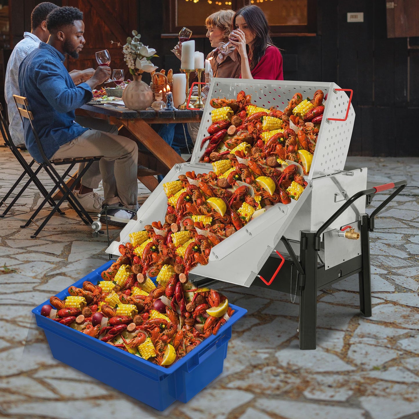 Creole Feast CFB2001 150 QT Crawfish Boiler, Outdoor Double Sack Propane Gas Crawfish Cooker with Foldable Cylinder Mounting Bracket and Stirring Paddle for Seafood & Crawfish Season, Black
