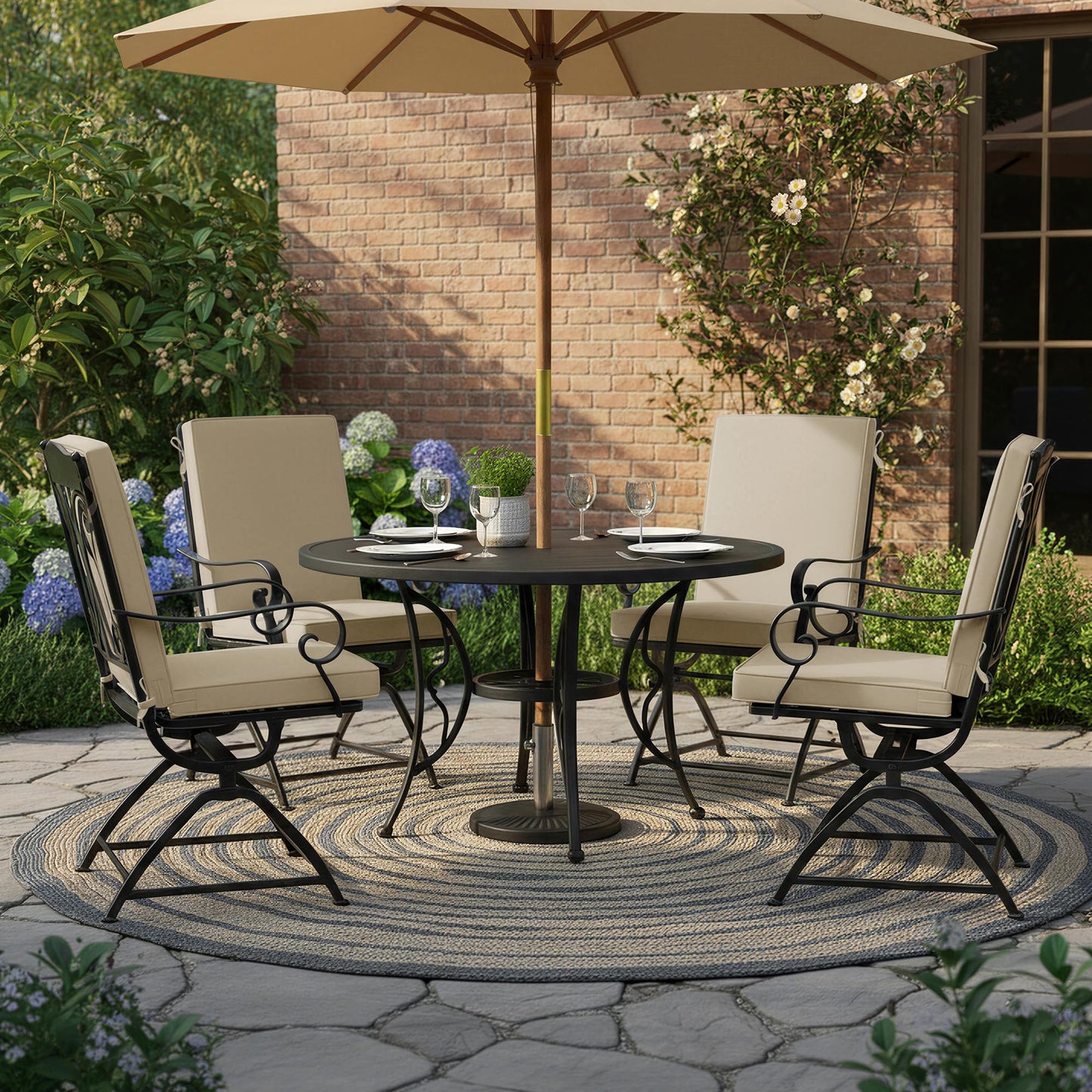 Summsun Outdoor Dining Chair Cushions 4 Pack, Water Resistant High Back Patio Seat Cushion Set with Ties, Removable Covers, Non-Slip Bottom for Garden Lawn Patio Furniture, 44 x 20 Inch, Cream
