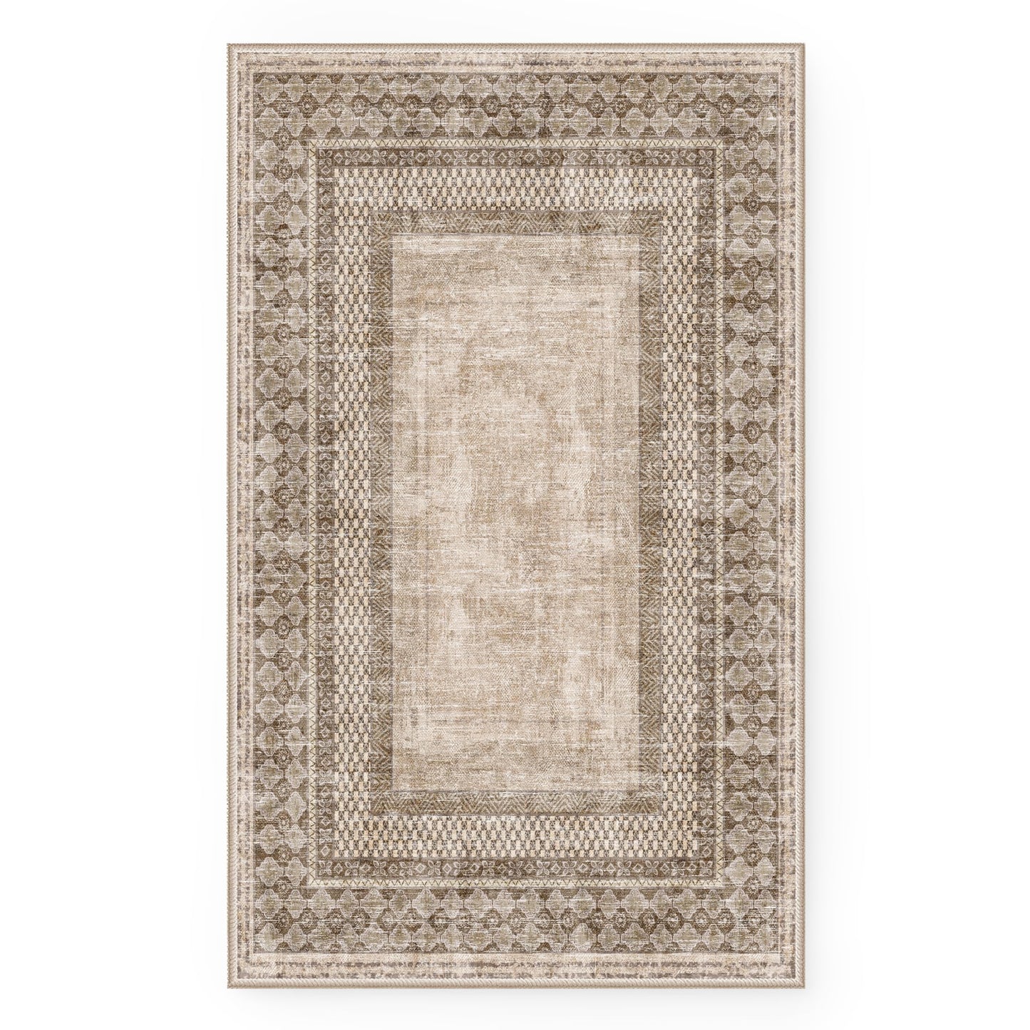NICETOWN 5x8 Area Rug, Ultra- Thin Brown Oriental Washable Rug for Living Room, 5'x 8' Carpet for Bedroom, Non-Slip Stain Resistant Foldable Large Carpet Pet & Kids Friendly for Dining Room