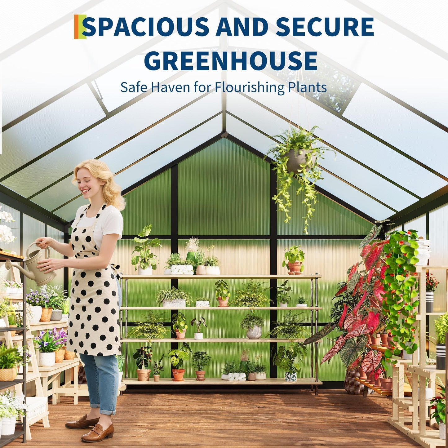 6x10 FT Greenhouse for Outdoors, Polycarbonate Greenhouse with Roof Vent, Ground Nails, Lockable Push Door, Aluminum Large Walk-in Green House for Outside Garden Backyard, Patio, Lawn, Black