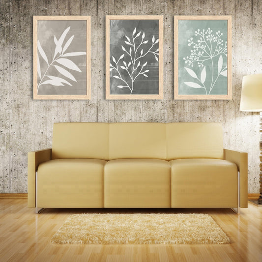 SHENGMIAO Framed Vintage Botanical Canvas Wall Art Abstract Sage Green Floral Wall Decor Minimalist Boho Wall Paintings Retro Neutral Plant Posters Prints for Living Room Bedroom Bathroom 12'' x 16''