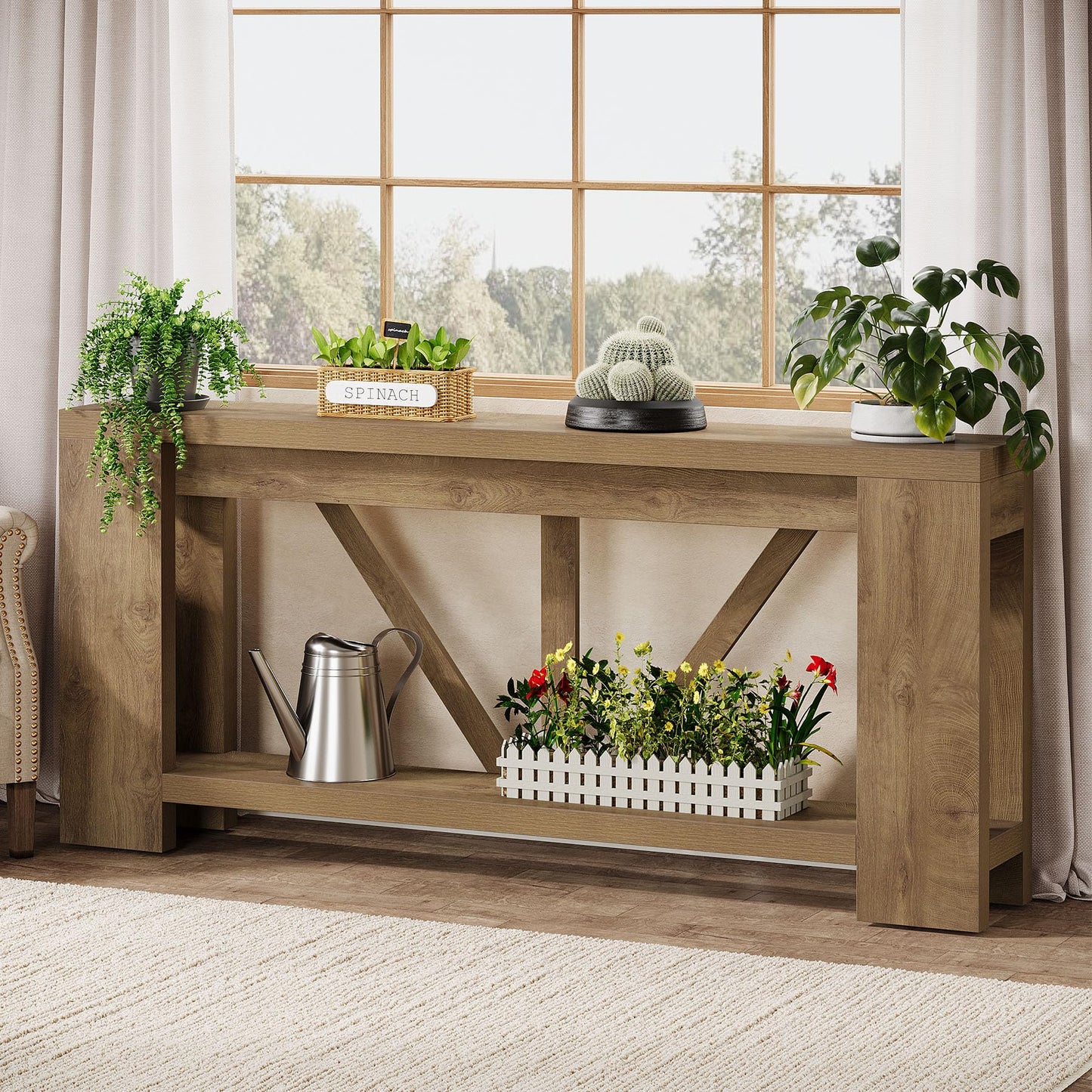 Tribesigns 70.9" Extra Long Entryway Table, Farmhouse Wood Console Tables with Storage Shelf, Modern Rustic Sofa Foyer Tables for Entryway, Behind Couch, Living Room, Entrance, Brown
