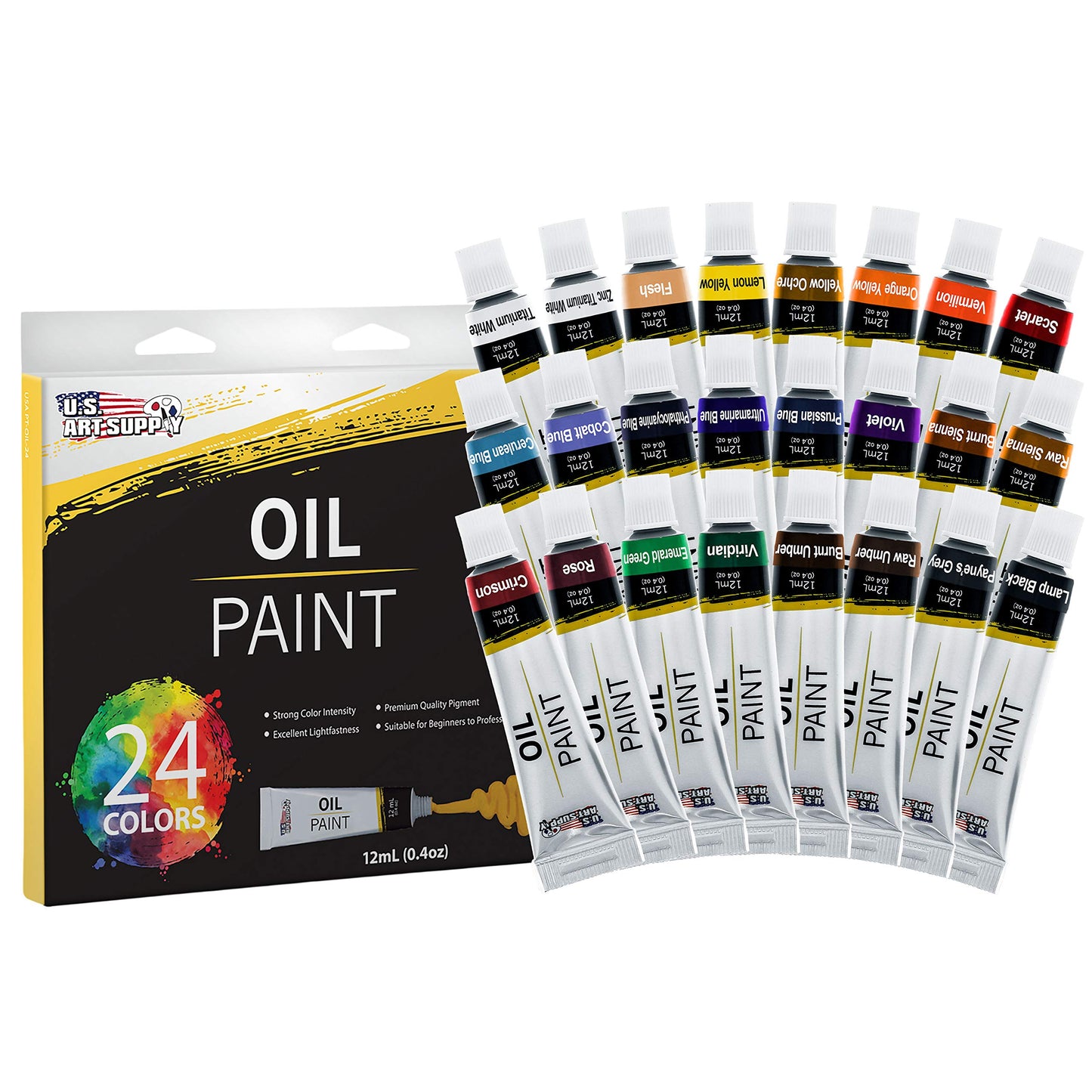 U.S. Art Supply 70-Piece Artist Oil Painting Set with Aluminum Field Easel, Wood Table Easel, 24 Oil Paint Colors, 37 Brushes, 2 Stretched Canvases, 6 Canvas Panels, Painting Pad, Palette & More