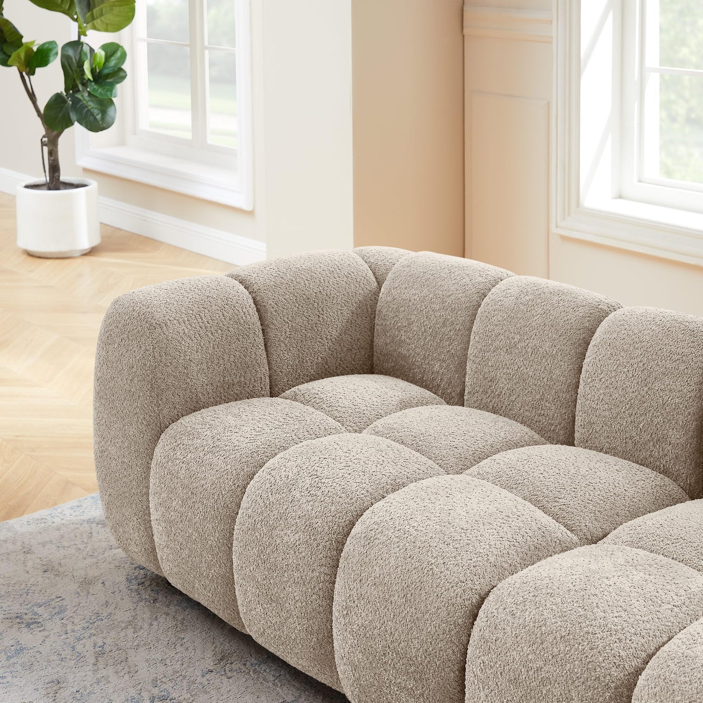 VANOMi 88" Oversized Boucle Sofa, Modern Upholstered Tufted Cloud Couch, Deep Seat Boucle Sofa,Cozy Modern 3 Seater Couch for Living Room, Bedroom, Apartment