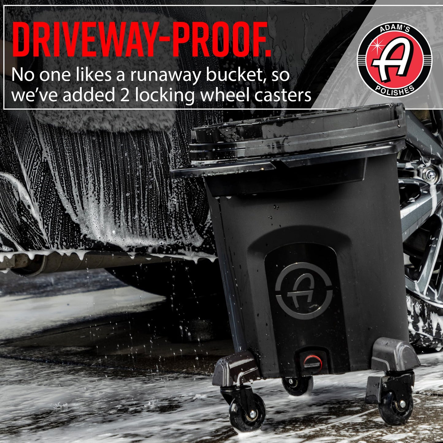 Adam's Complete Premium Detailing Bucket - Car Wash Bucket with Grit Guard, Seat Pad, Organization Rack, Drain Plug, 2 Locking Wheels | Innovative Detail 5 Gallon Bucket Kit System