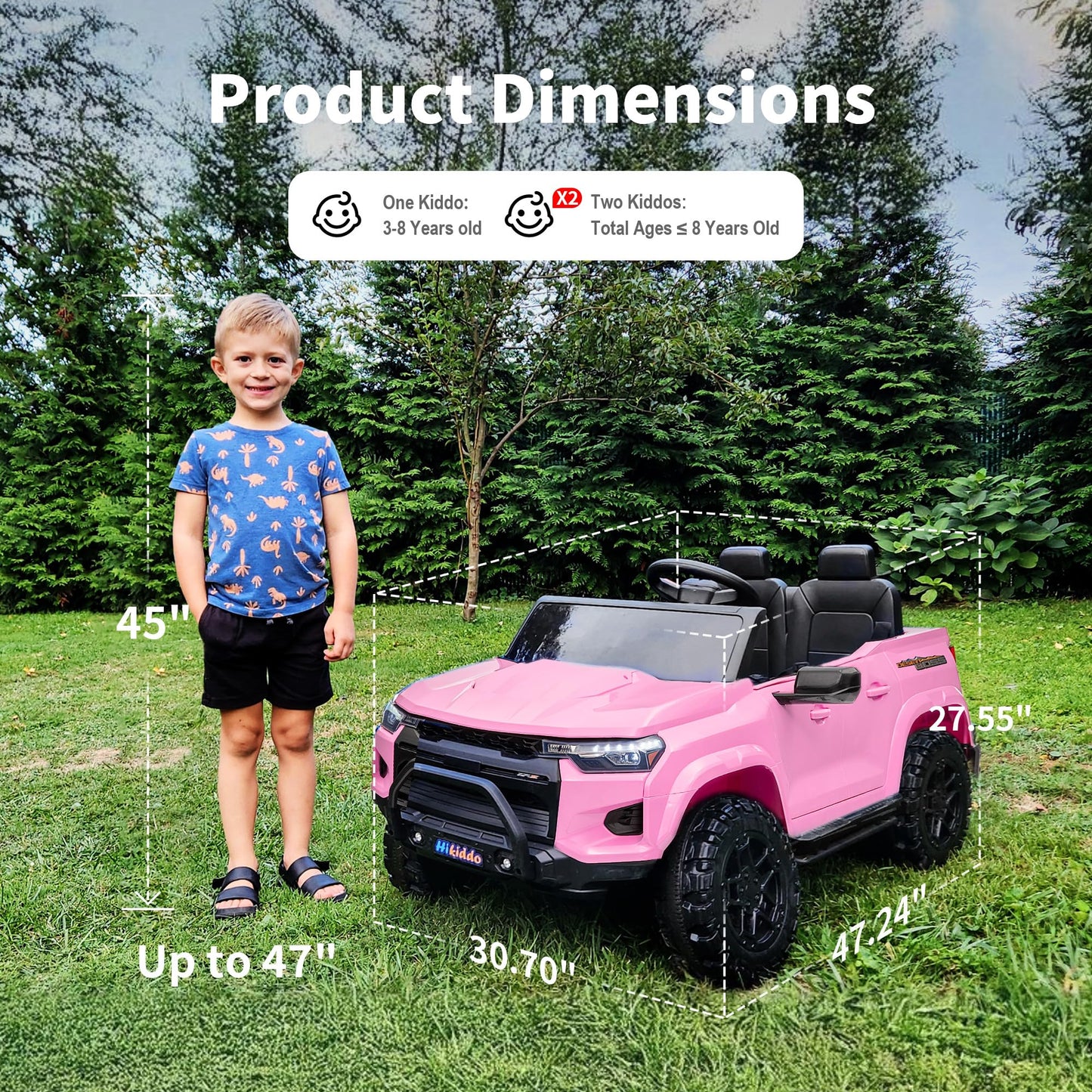 Hikiddo 24V 10Ah Ride on Toy for Big Kids, 4WD 2 Seater Electric SUV Kids Car to Drive w/Remote Control, 4x200W Motors - Pink