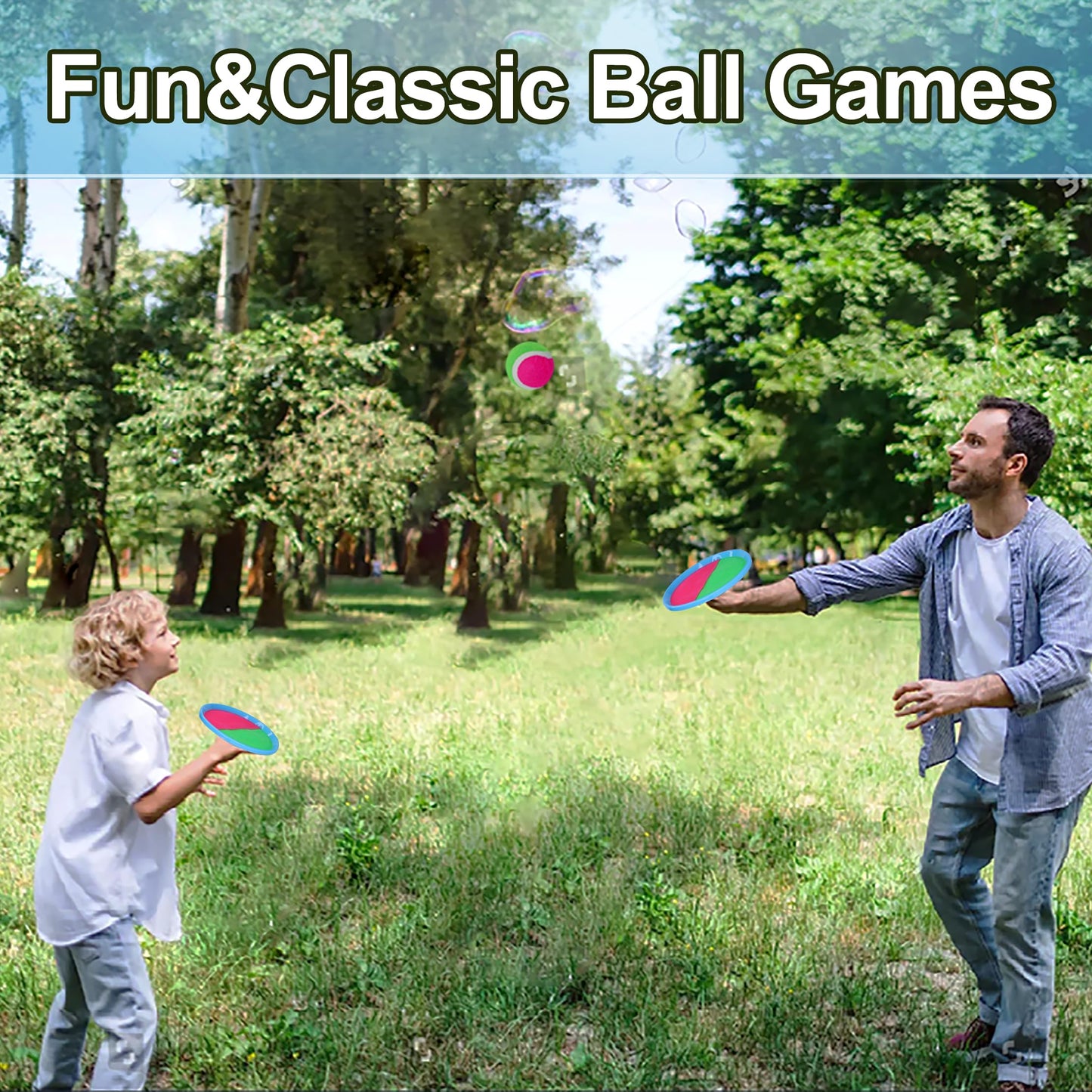 Miasno Toss and Catch Ball Set Outdoor Indoor Beach Games Kids Toys with 4 Paddles 4 Balls 1 Storage Bag Playground Balls for Kids