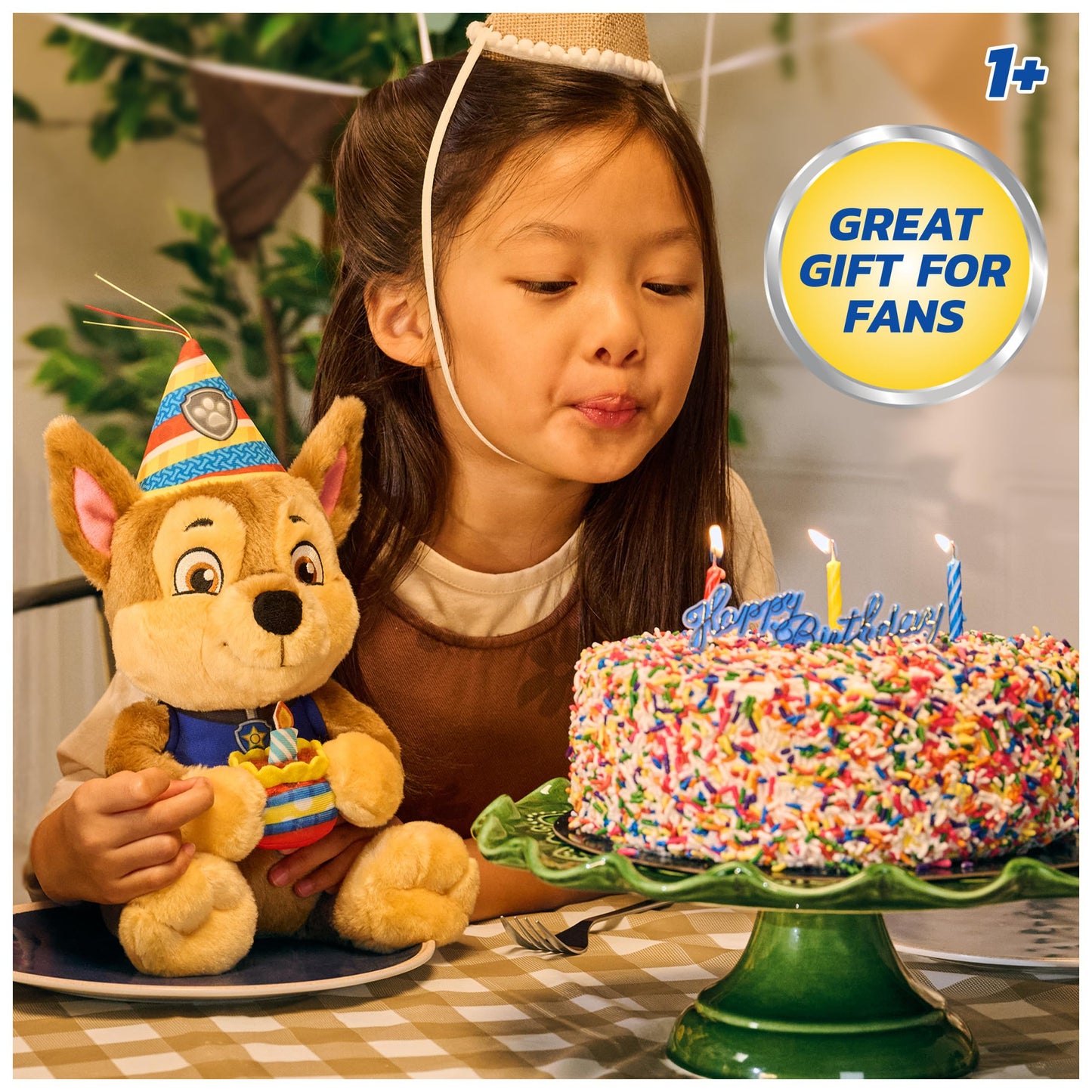 Paw Patrol GUND Birthday Chase Plush, Official Chase Plush Toy, Birthday Stuffed Animal, Sensory Toy for Ages 1 and Up, 9.5”