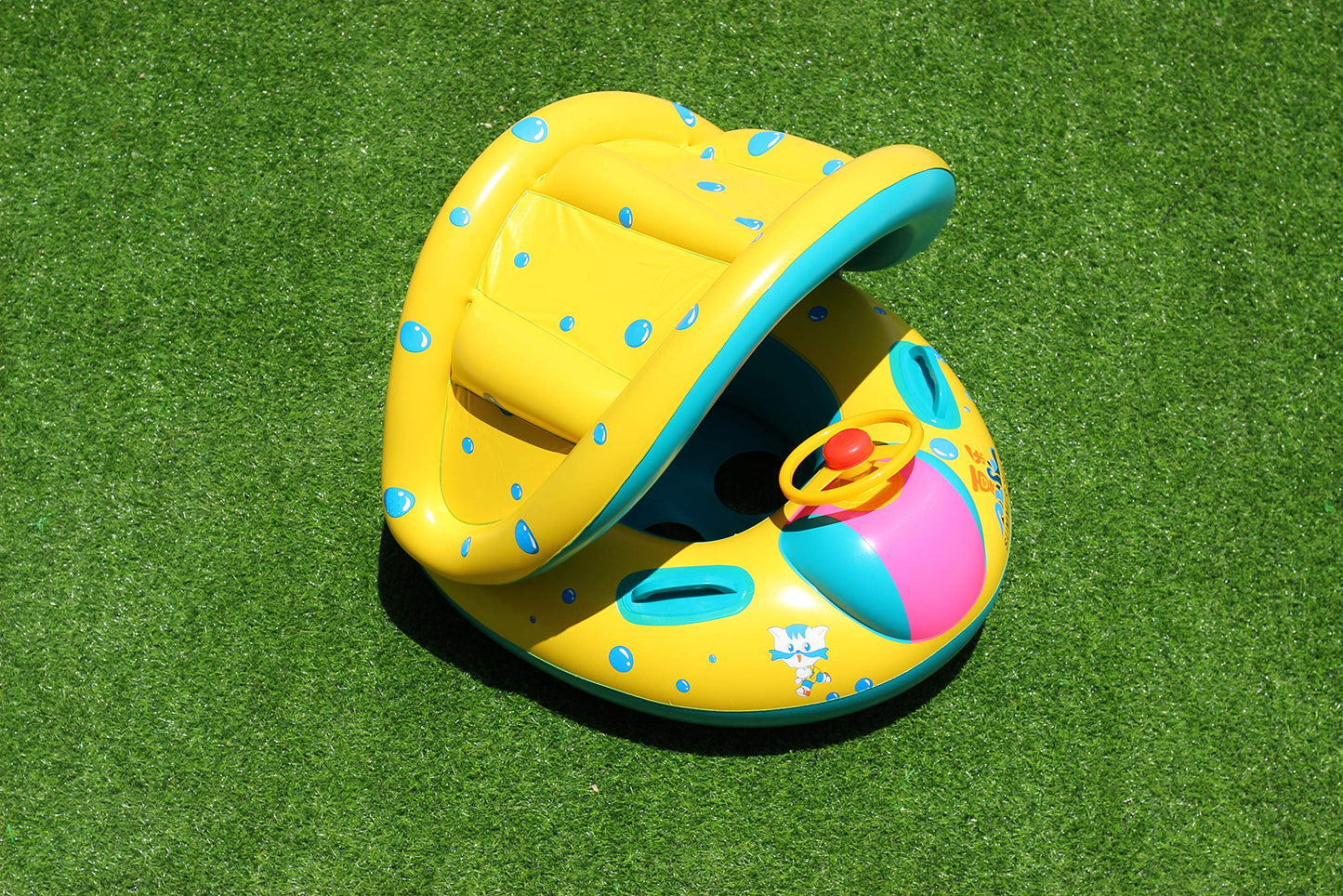 Inflatable Baby Swimming Pool Floats with Removable Sun Protection Canopy, Toddler Floaties with Seat and Handle, No Flip Over Baby Boat Swim Floats for Age of 6-36 months, with Hand Pump, Storage Bag