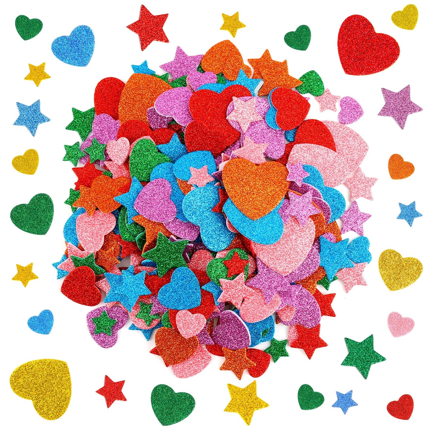 Star Stickers, 100 PCS 4th of July Foam Stickers, Patriotic Sticker for Kids Crafts, Self Adhesive Glitter Star Shaped Red Blue and Silver Foam Sticker for Independence Day Arts Crafts DIY Supplies