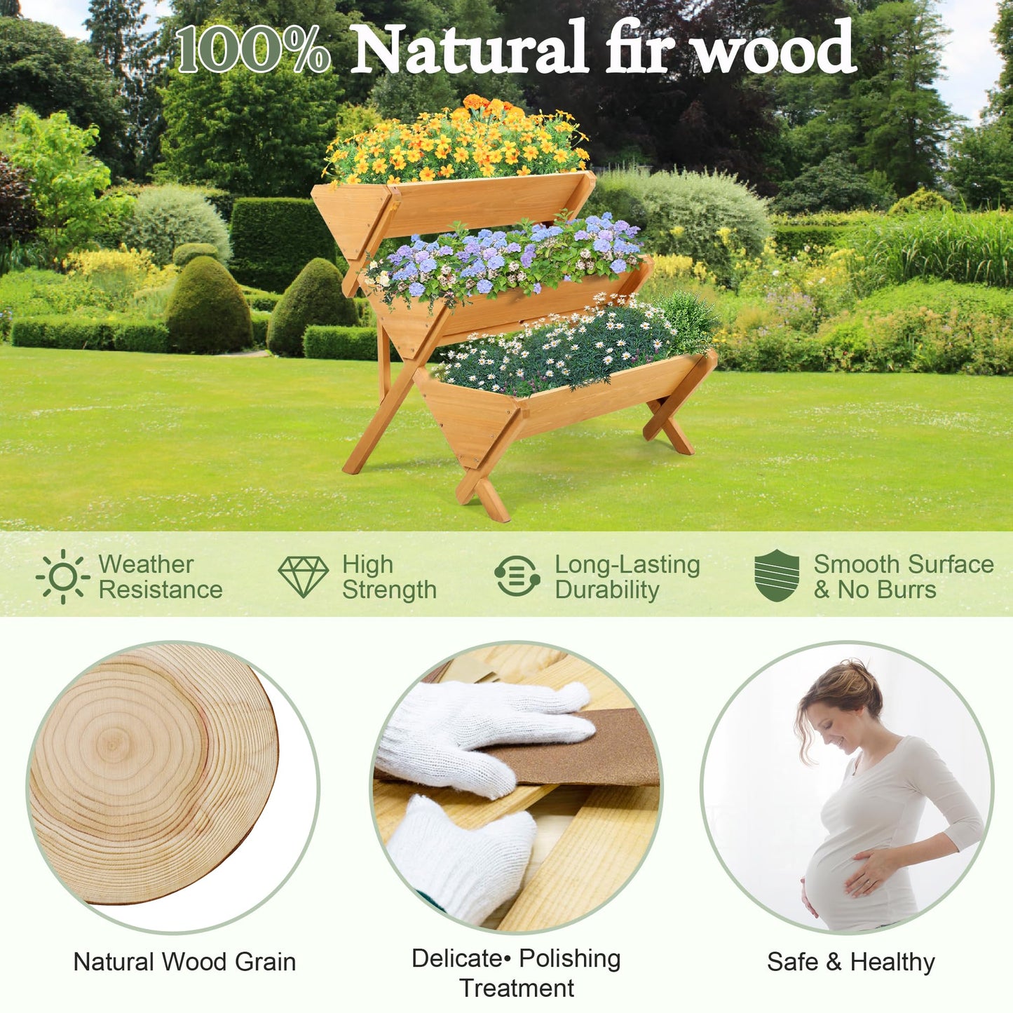 OIPRTGFJ 3 Tiers Wooden Vertical Raised Garden Bed with Legs,Brown Planter Raised Beds Kit for Flowers Herbs Vegetables, Natural… (Medium)