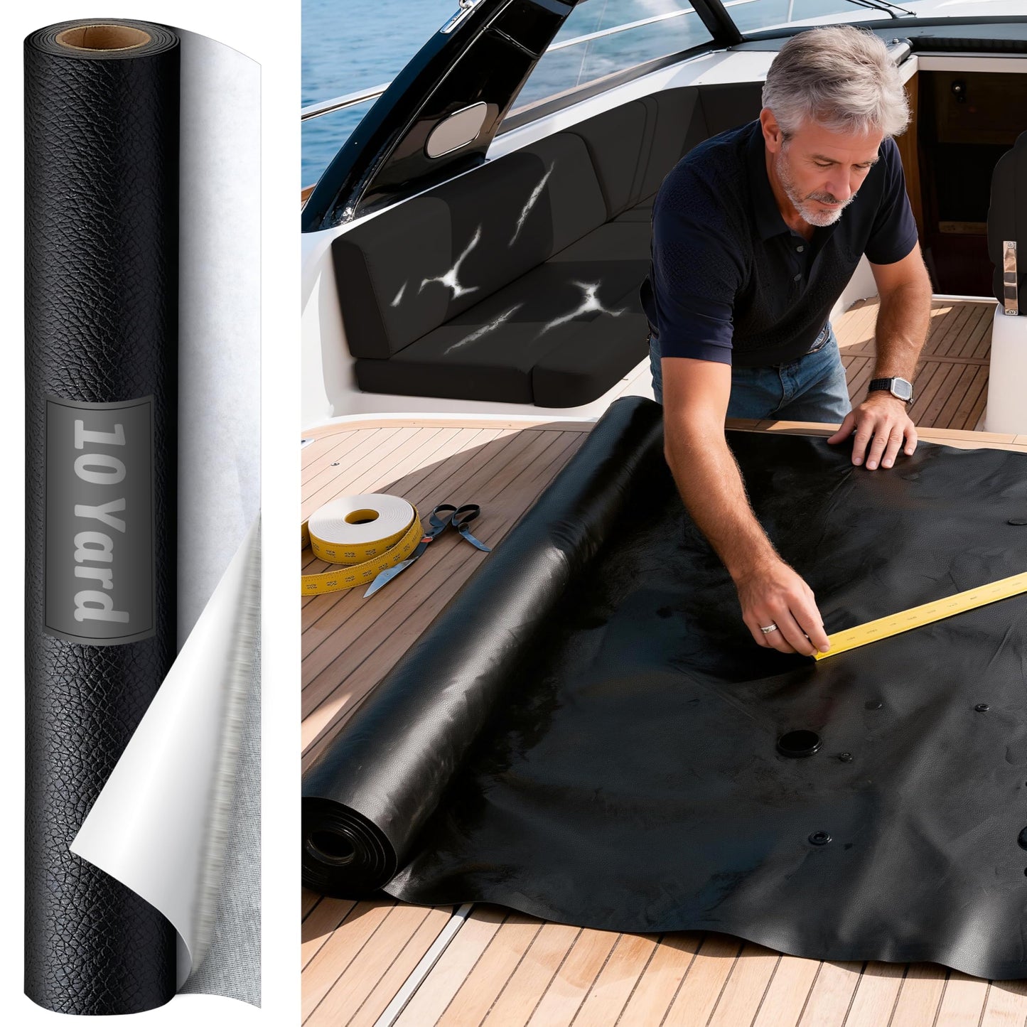 Meneng Self-Adhesive Leather Marine Vinyl: 10 Yard Roll Heavy Duty Boat Seat Vinyl - Waterproof & Scratch-Resistant for Marine Upholstery - Leather Repair Patch for Furniture Sofa Couch