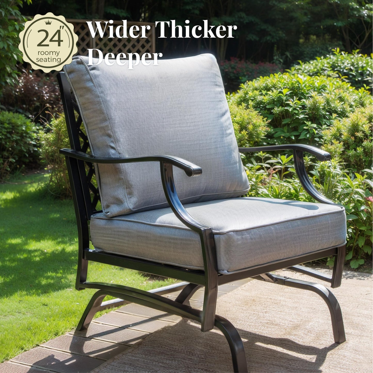 MIXPATIO Patio Furniture Set 5 pcs, Outdoor Patio Furniture, 3-Seat Sofa, 2 Rocking Chairs, 2 Ottomans and 5.75" Extra Thick Cushion, Patio Conversation Set for Garden Backyard Deck,Grey