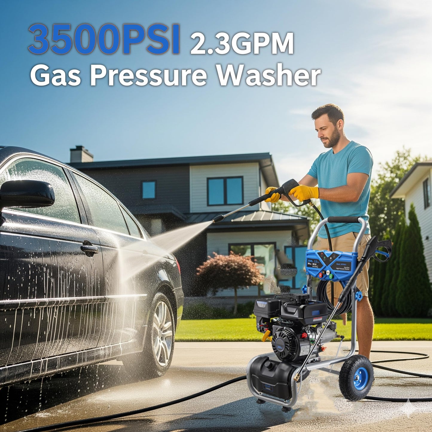 AACULPET Gas Pressure Washer 3500PSI, 209CC 2.3GPM Gas Power Washers with 25FT Hose, 4 Quick-Connect Nozzles, Soap Tank, Axial Pump, Commercial High Pressure Washers Gas Powered for Car Driveway Wall