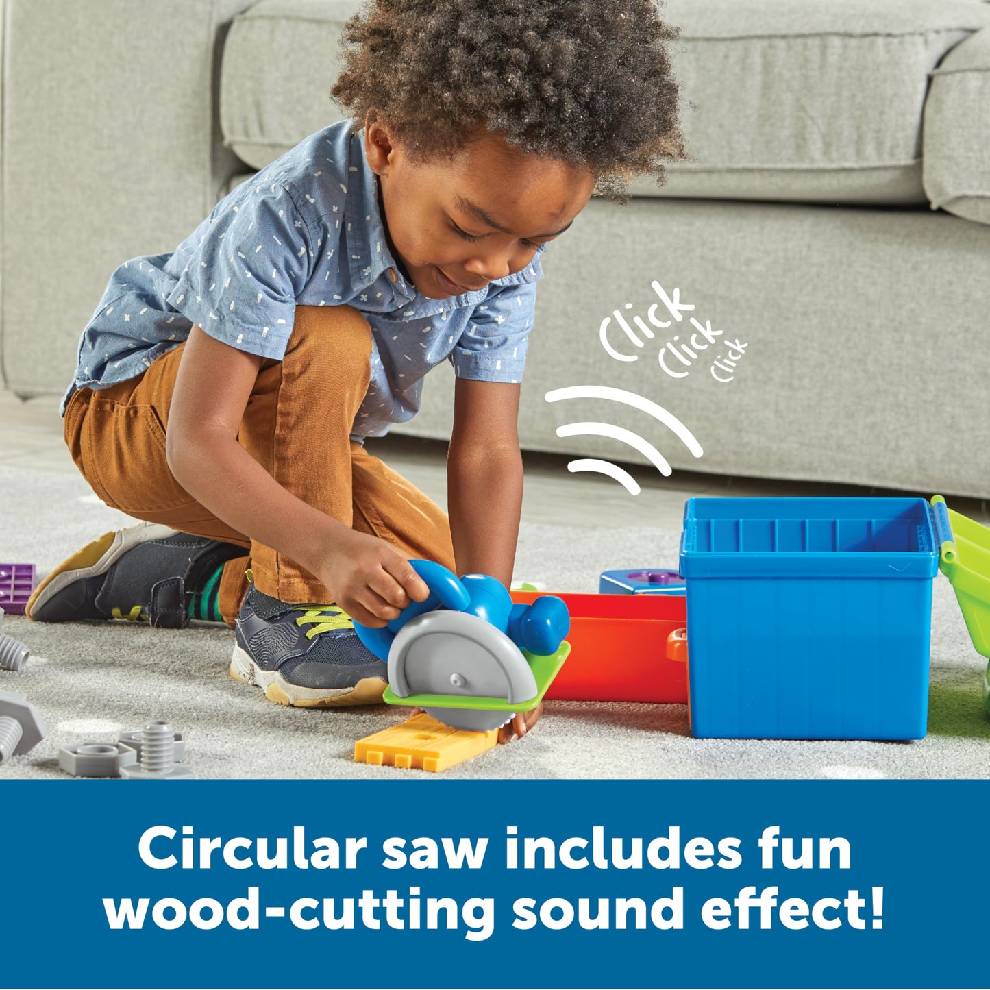 Learning Resources New Sprouts All-in-One Toolbox - Kids Tool Set, Toddler Toys, Fine Motor Skills, Pretend and Play Construction Box, Montessori Drill and Screw Toys, Gifts for Boys and Girls