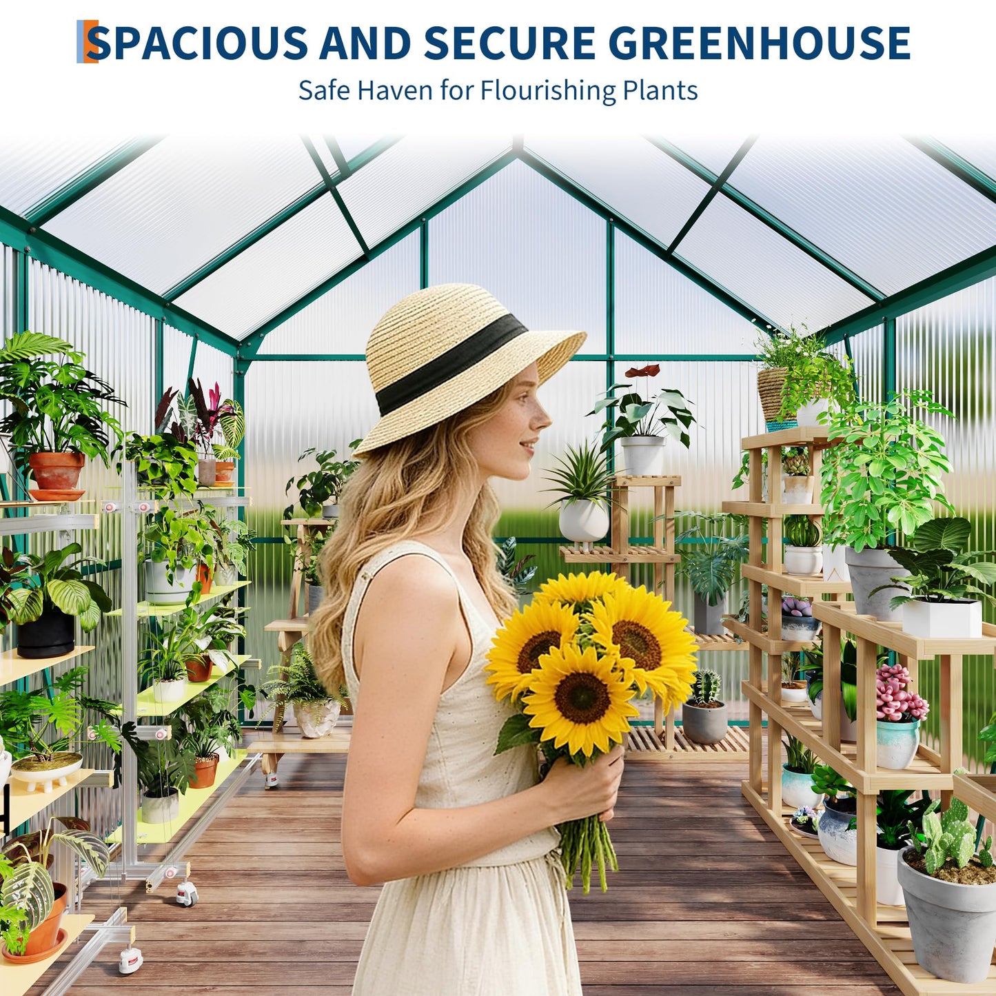 GarveeHome 6 x 6 FT Polycarbonate Greenhouse, Winter Greenhouses for Outdoors with Aluminum Frame, Sliding Door, Adjustable Roof Vent, Backyard Green Houses, Patio Garden, Green