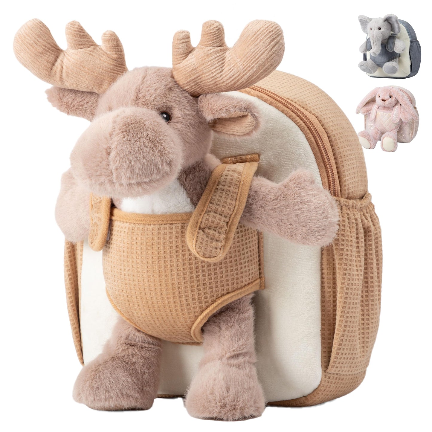 Moonkie Hug & Go™ Reindeer Toddler Backpack – Soft Plush Bag with Take-Along Toy for Kids Aged 2–4 | Ideal for Daycare, Travel & Birthday Gifts