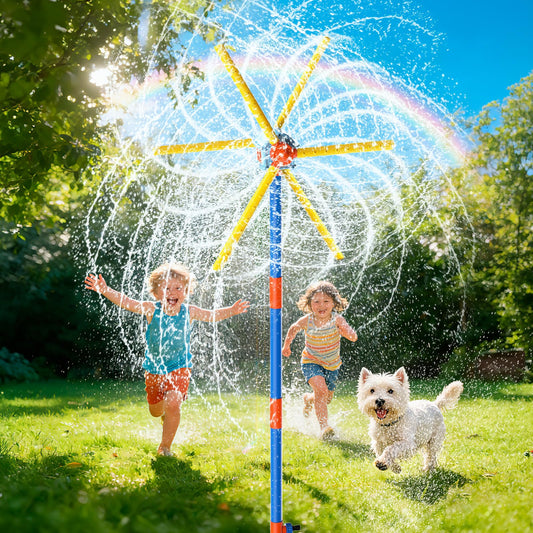 TERRAMUS 59" Windmill Water Sprinkler for Kids Summer Toys, 360° Spinning Splash Water Toy, Upgraded Double Sided with 6 Blades, Outdoor Backyard Games Summer Fun for Boys Girls Dogs & Garden Watering