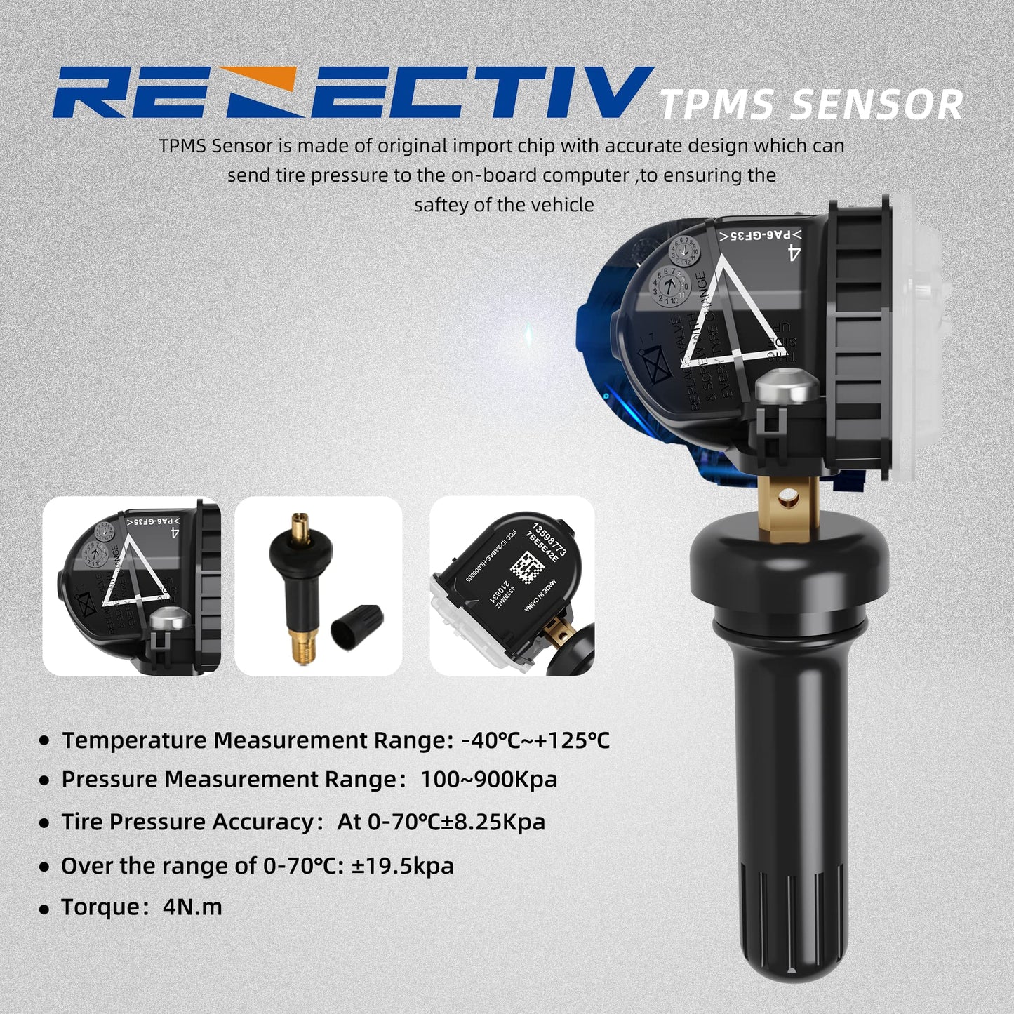 RENECTIV TPMS Sensor,4pcs 433MHz Tire Pressure Monitor Sensors Compatible with Chevy Cadillac Buick GMC Replace OE# 13598773,13516165