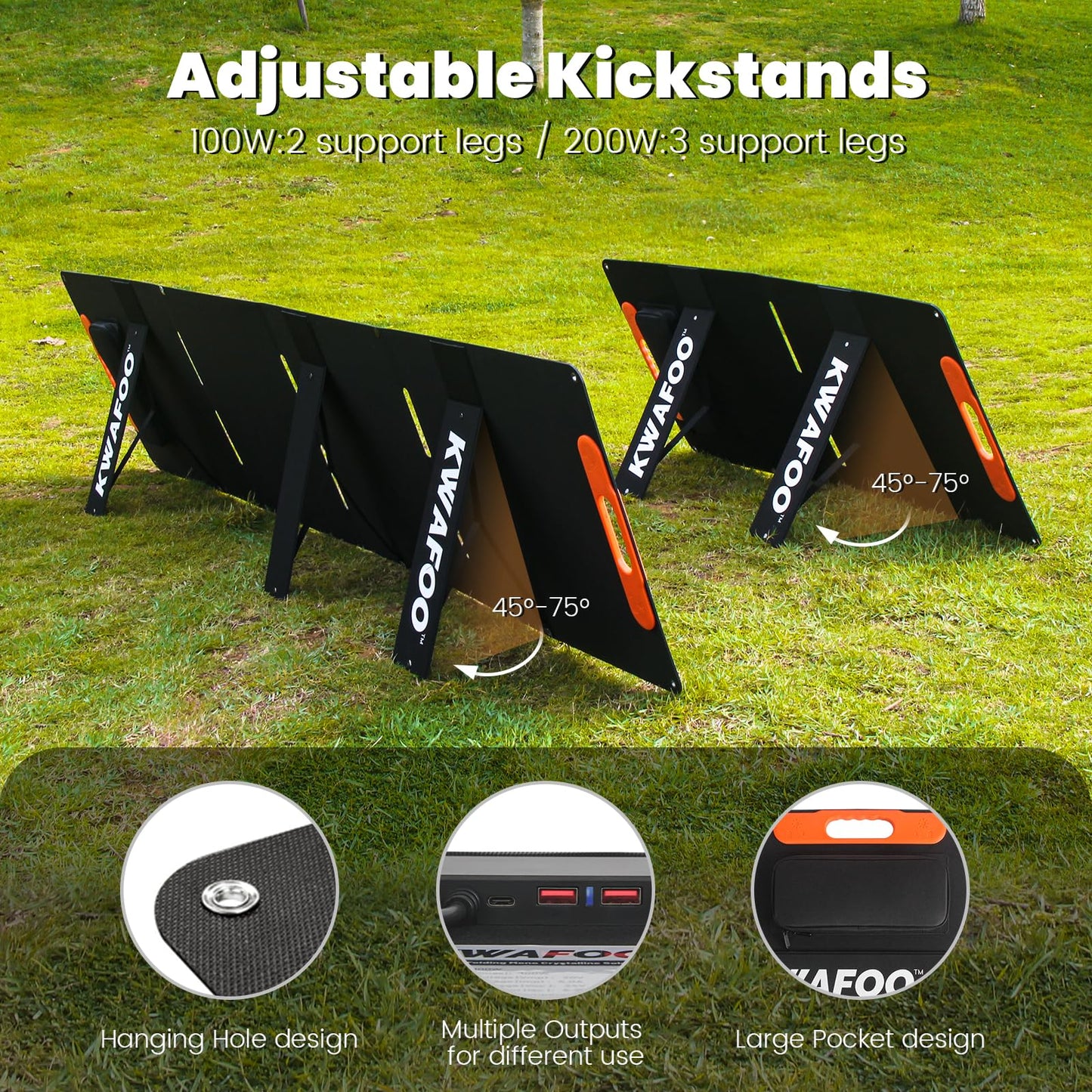 200W Portable Solar Panel, Foldable with MC4 connector, USB Output, Adjustable Kickstands, IP65 Waterproof Solar Charger for Power Station Phones RV Camping