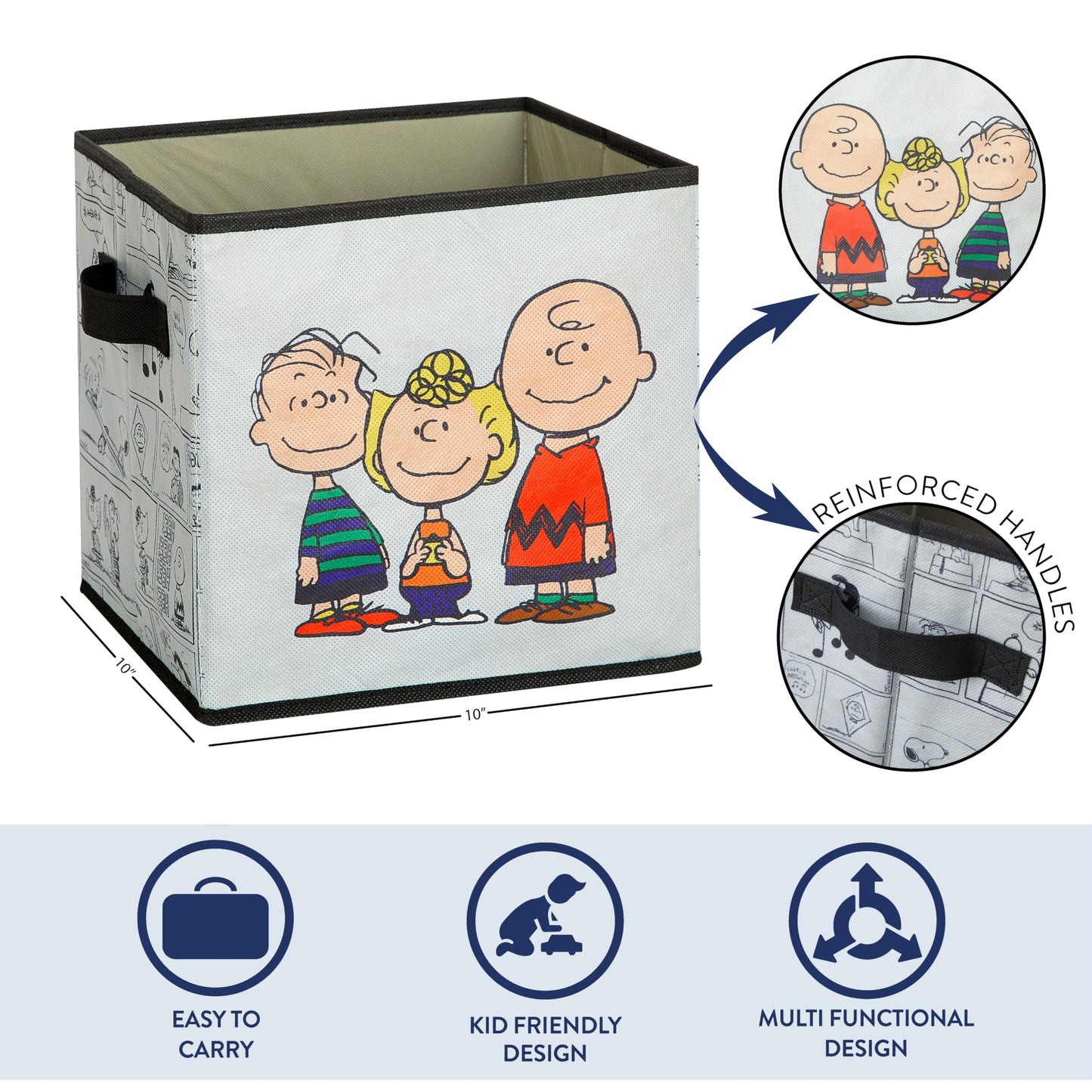 Idea Nuova Storage Cubes for Kids,2 Pack Collapsible Fabric Bins with Handles, Organizer Boxes with Handles for Bedroom, Playroom & Nursery,Peanuts