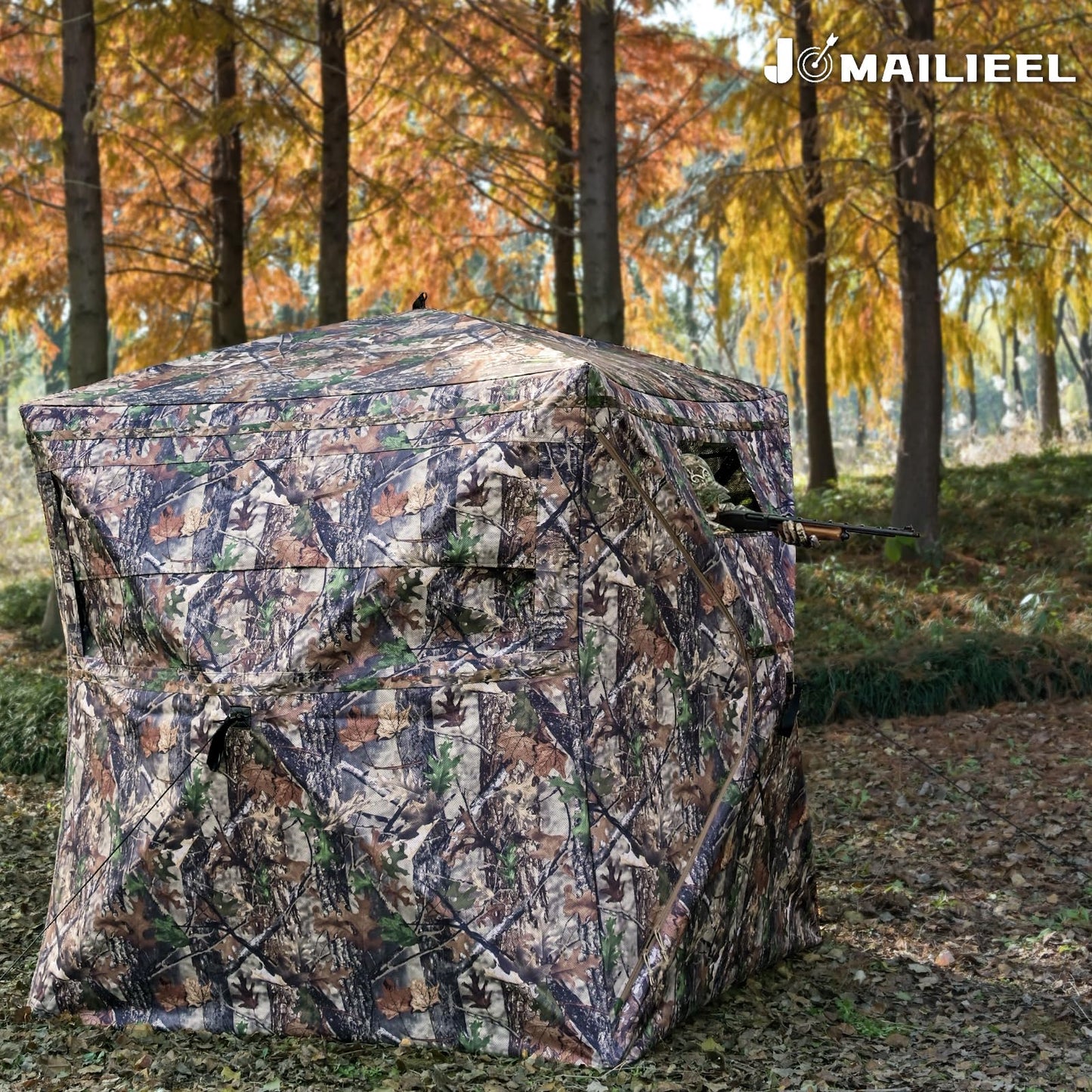 JOMAILIEEL 360 Degree See Through Ground Blinds for Deer and Turkey, Pop Up Deer Blind with Double Doors, Portable Carry Bag and Quiet- Fast Setup (3-4 Person)