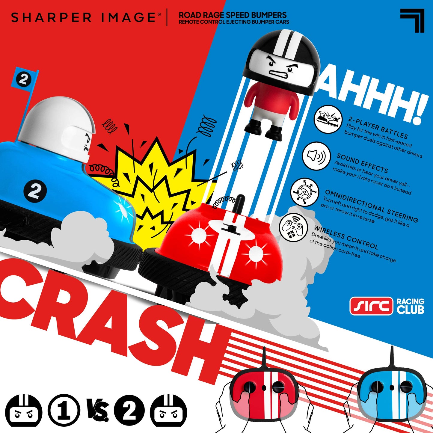 Sharper Image Road Rage Remote Control Cars, Mini RC Speed Ejector Bumper Cars, 2 Player Head to Head Battle Game with Ejecting Drivers, Sounds & Lights, Fun Indoor Kids Toys for Ages 6 and Up