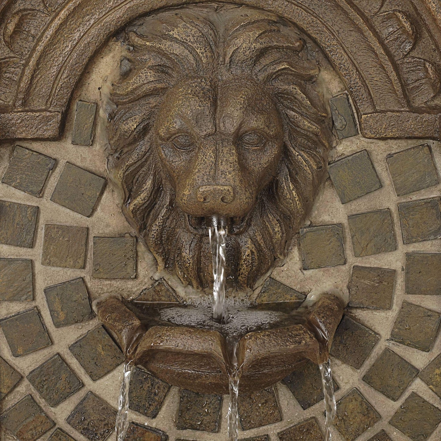 Royal Lions Head 51" High Large Italian Outdoor Decor Faux Stone Floor Fountain with Light Statue Waterfall Standing Tiered Water Feature for Outside Garden Patio Yard Backyard Porch - John Timberland