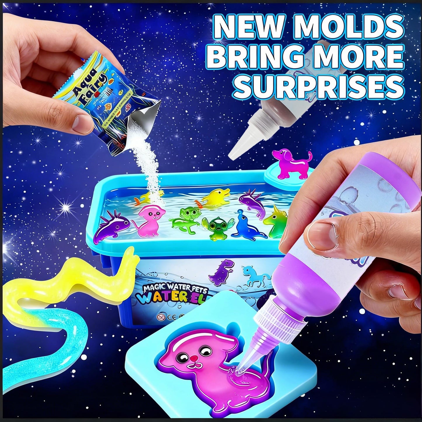 18 Colors Magic Water Elf Kit with 20 New Molds, DIY Hydrogel Aqua Fairy Water Gel Toy, Creative Sensory Learning Resources Art Craft Kit for Kids Ages 4-8-12, Educational Birthday for Girls Boys