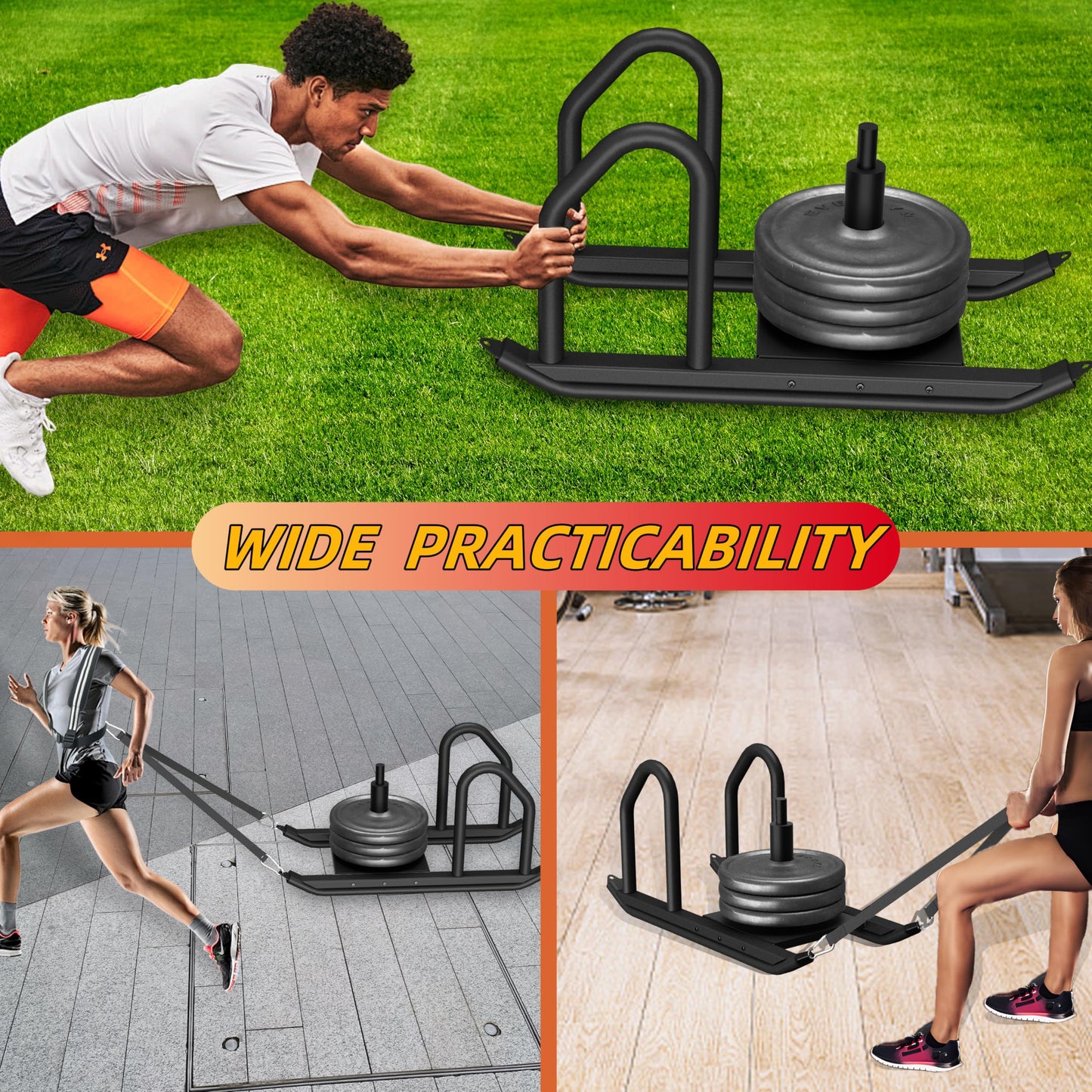 Weight Sled for Training, Heavy Duty 500 LBS Pull Push Sled for Outdoor, Indoor, Football, Durable Steel Weighted Sled, Compatible with 1" & 2" Weight Plate, Frame with Adjustable Reflective Stripe Vest