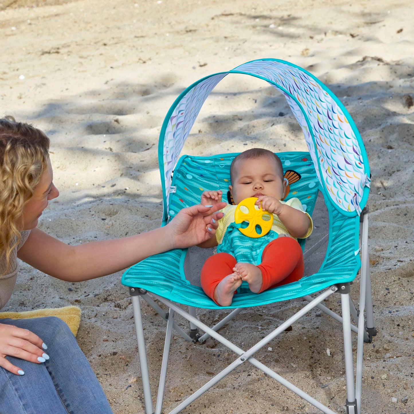 Bright Starts Disney Finding Nemo Pop 'N Chill Baby Chair Travel Seat, Indoor/Outdoor Use, Infant Seat with UPF 50+ Canopy, Blue, Ages 0-6 Months