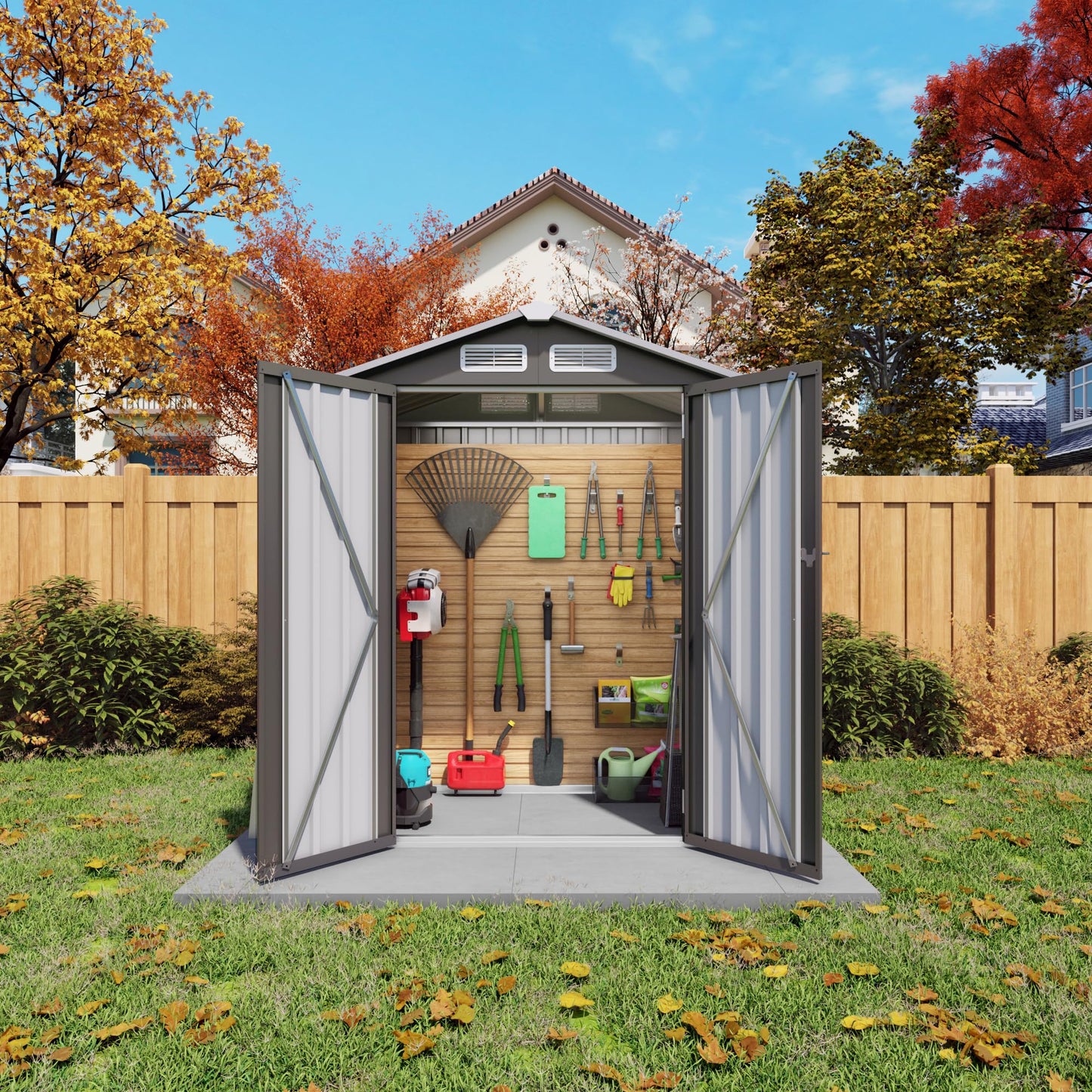 Caroluck 5x3 FT Metal Outdoor Storage Shed All-Weather Tool Shed with Peaked Waterproof Roof Lockable Door for Garden, Patio, Backyard & Lawn Organization, Gray