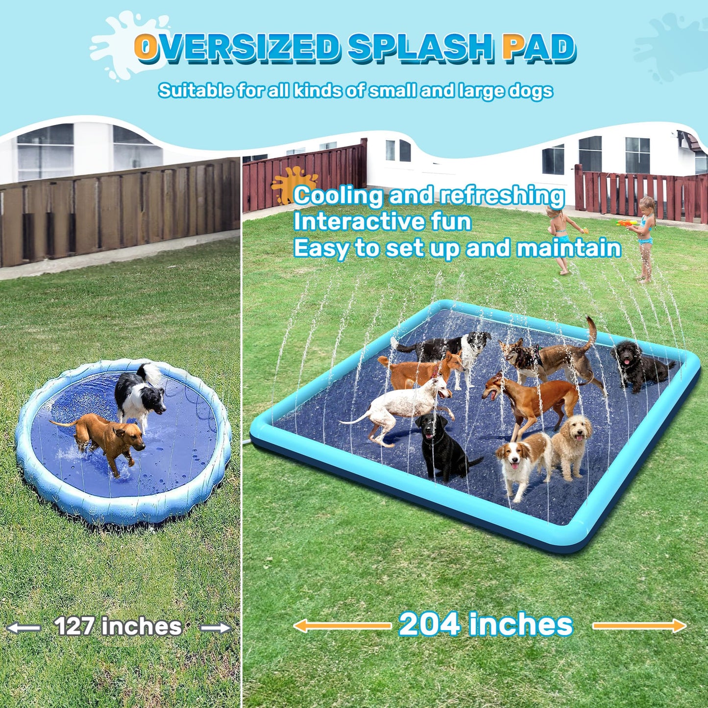 Bilibara 17 FT Gaint Splash Pad for Dogs, Non-Slip Splash Pads for Toddlers 3+, Heavy Duty Thickened Sprinkler Pool Summer Outdoor Water Toys for Backyard, Teal