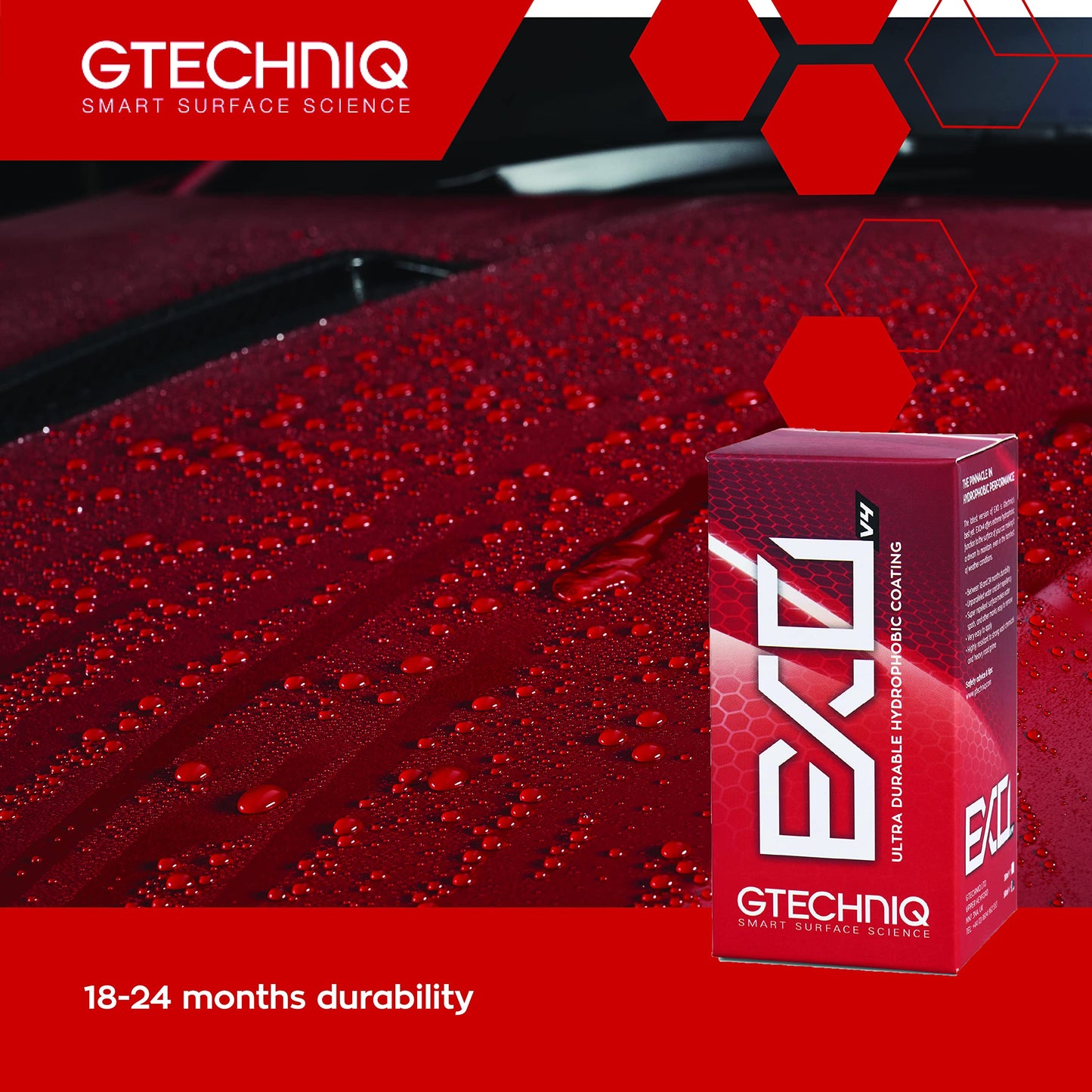 Gtechniq EXO Crystal Hydrophobic, Dirt Repellent Coating for Cars, Easy to Apply - 50ml (Sufficient for 1 Med-Large Car) - 18-24 Month Protection