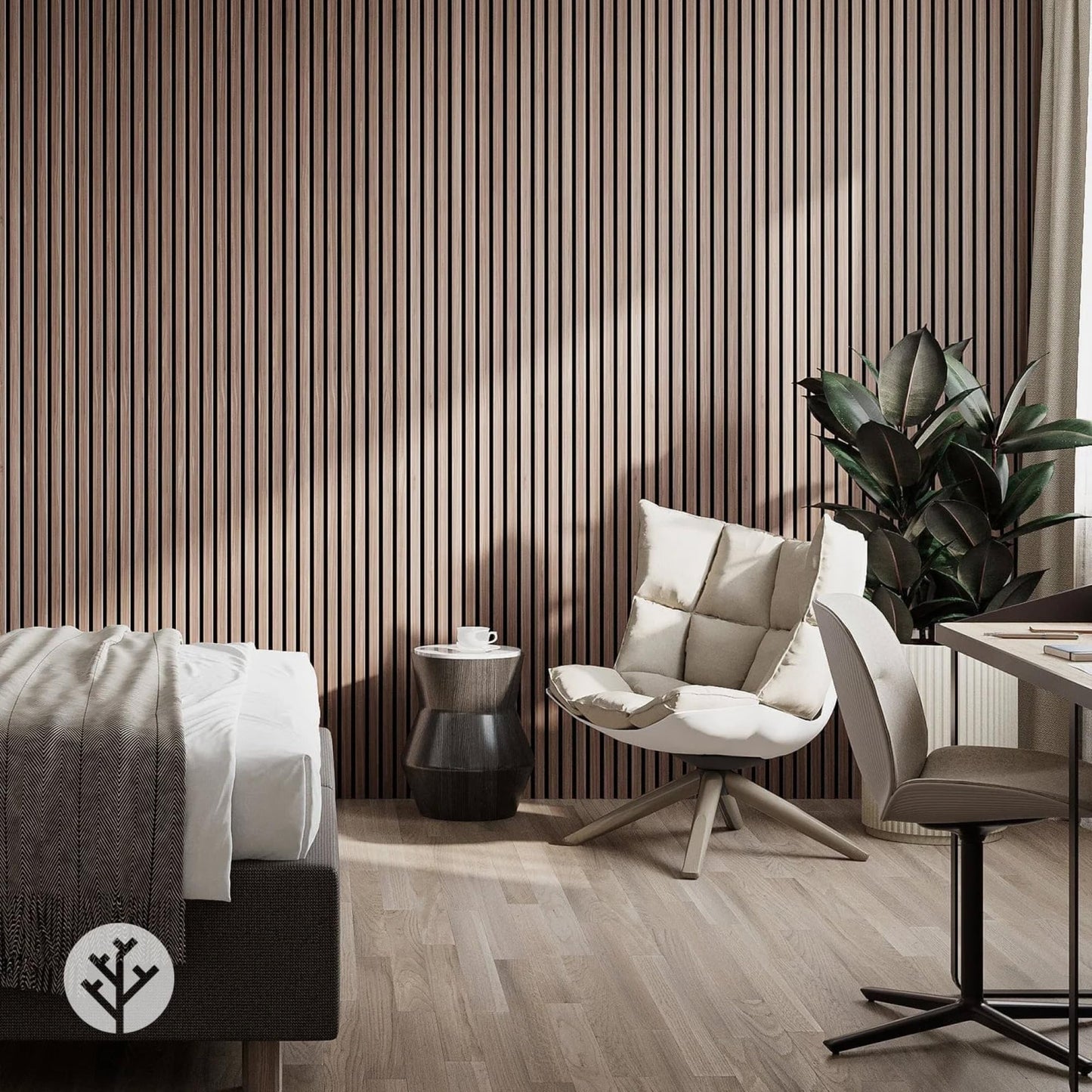 WVH Luxury American Walnut Acoustic Slat Wood Wall Panels, Measures 94.49" x 25.20", Premium Oiled Finish, Interior Decor for Walls & Ceilings, Noise Cancelling & Sound Absorbing for Home, 2pcs