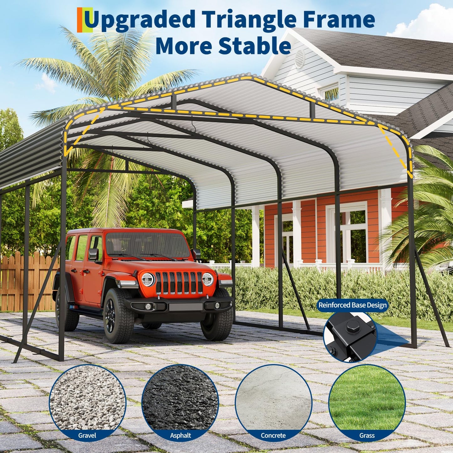 GAOMON Metal Carport, Carport with Reinforced Base and Galvanized Steel Roof, Heavy Duty Garage Car Shelter Shade, Outdoor Car Port Canopy for SUV, Truck, Boats, 12x20 FT