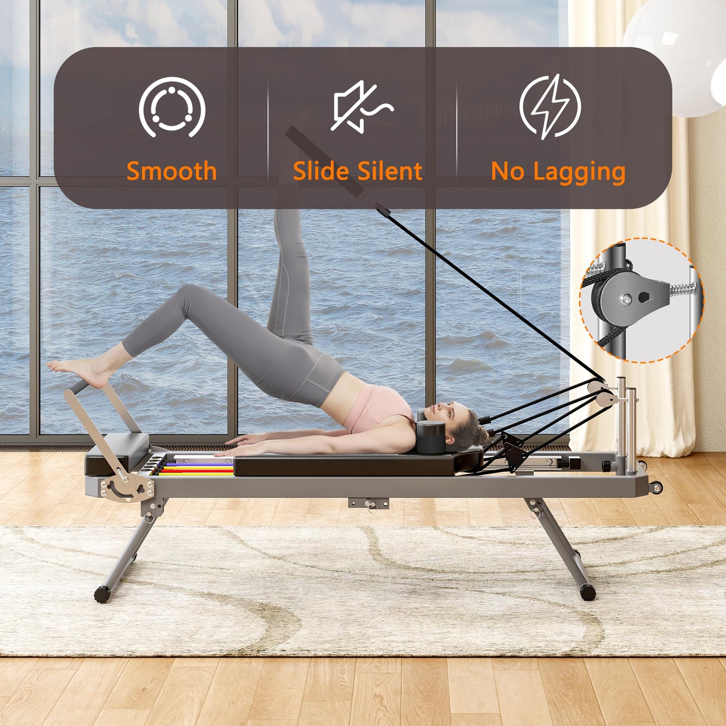 KEIKI Pilates Reformer Machine, Foldable Pilates Core Board Bed for Home Workout, Multifunctional Yoga Studio Equipment w/Resistance Band & Adjustable Footbar Reformer Height, Easy Assembly, Black