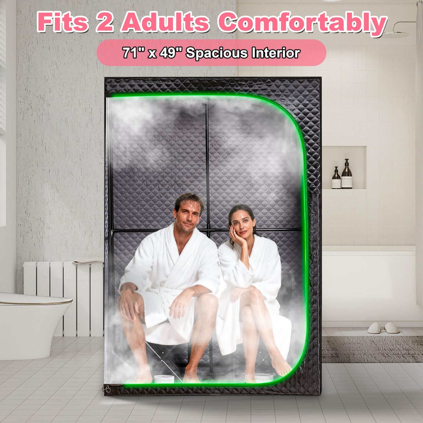 RRGFB Steam Sauna Tent for Home with Transparent Door, Portable Indoor Sauna with Powerful Steam Heating, Foldable Personal Spa for Relaxation (Double Rectangular, Black)