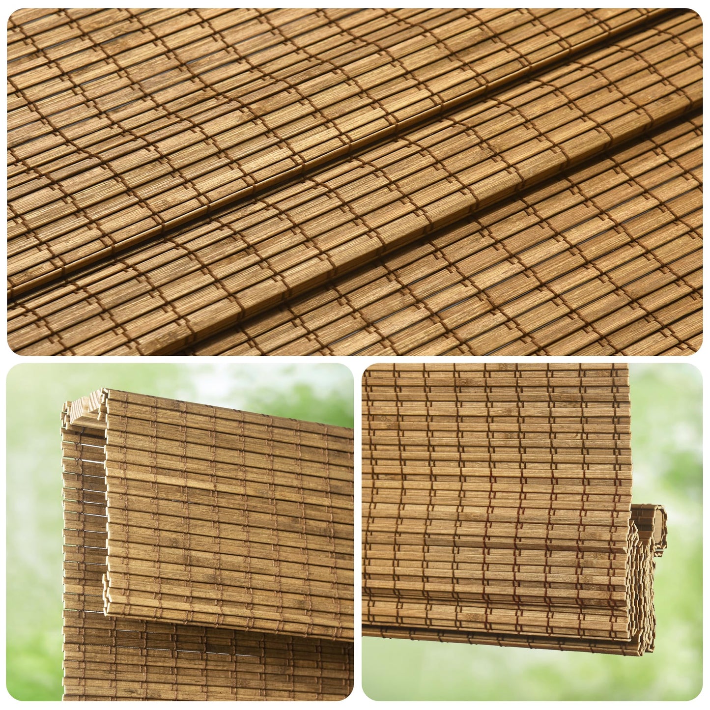 LazBlinds Cordless Bamboo Roman Shades, Privacy Blinds for Interior Windows, Room Darkening Roll Up Bamboo Blinds for Home & Patio, 34" W x 64" H, Highfield Teak