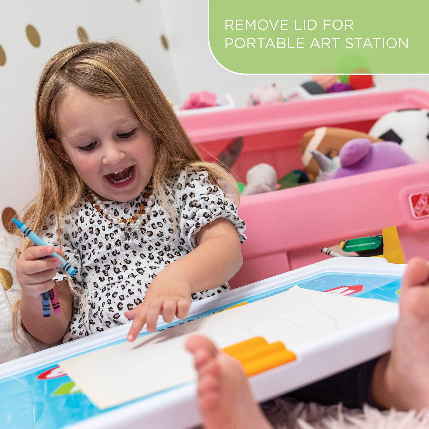Step2 2-in-1 Toy Box & Art Lid, Kids Toy Storage Bin & Organizer, Easel & Chest in One, Made of Durable Plastic, For Toddlers 2+ Years Old, Pink