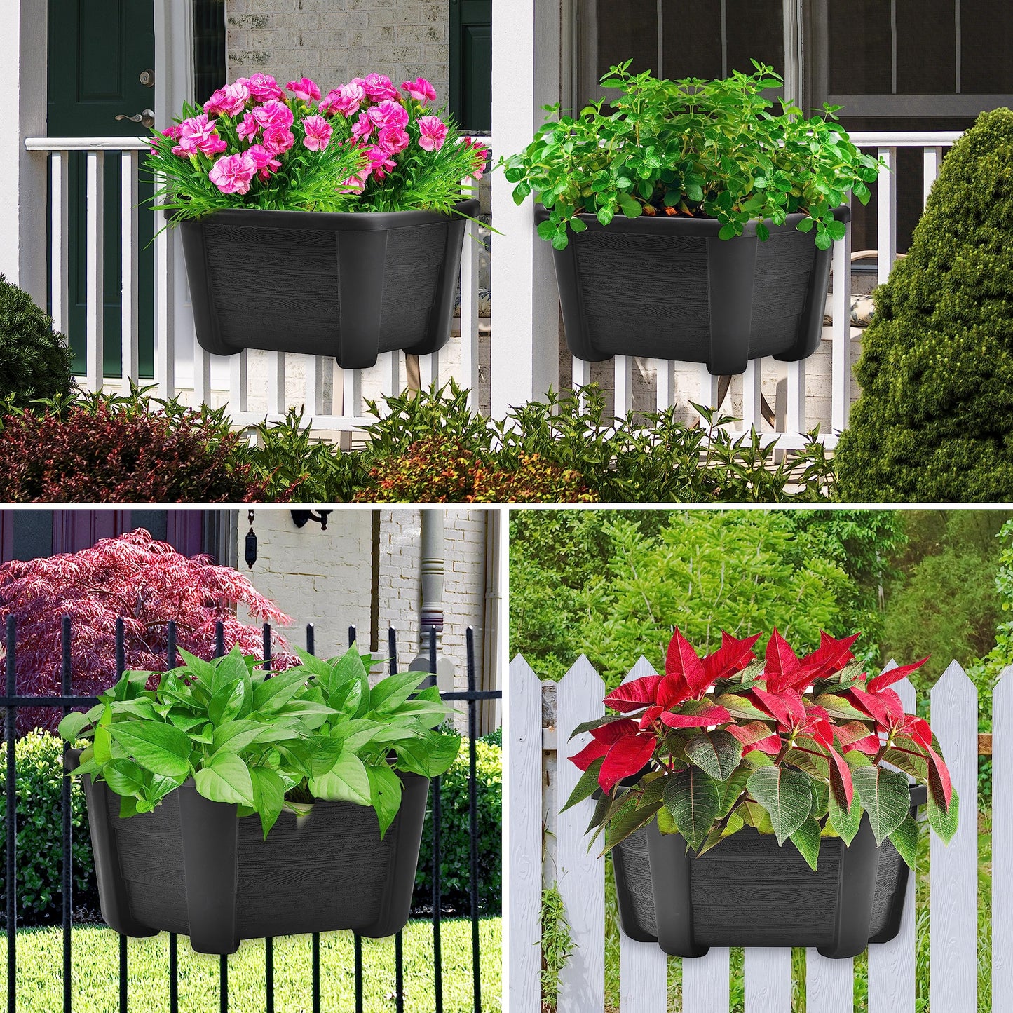 ORIMERC 9.8 inch 3 Pack Wall Hanging Planters Pots for Indoor Plants Wall Plants Holder with Drainage Hole Balcony Planters Railing Hanging Pot Fence Vertical Living Mount Outdoor with Hooks/Screws