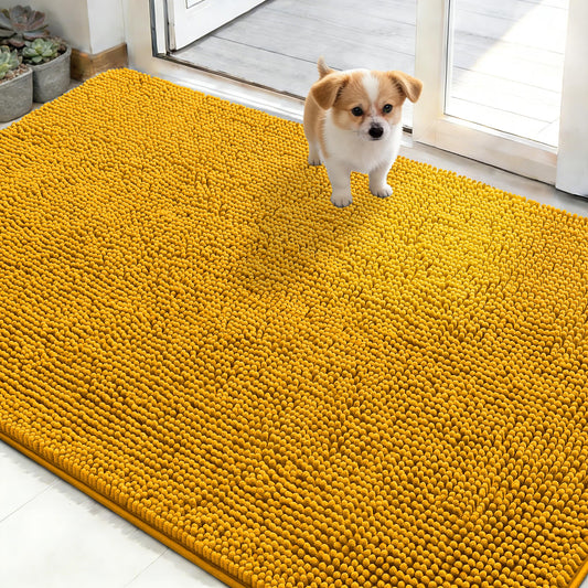OLANLY Dog Door Mat for Muddy Paws 50x30, Absorbs Moisture and Dirt, Absorbent Non-Slip Washable Doormat, Quick Dry Chenille Mud Mat, Entry Indoor Entryway Carpet for Inside Floor, Golden Yellow