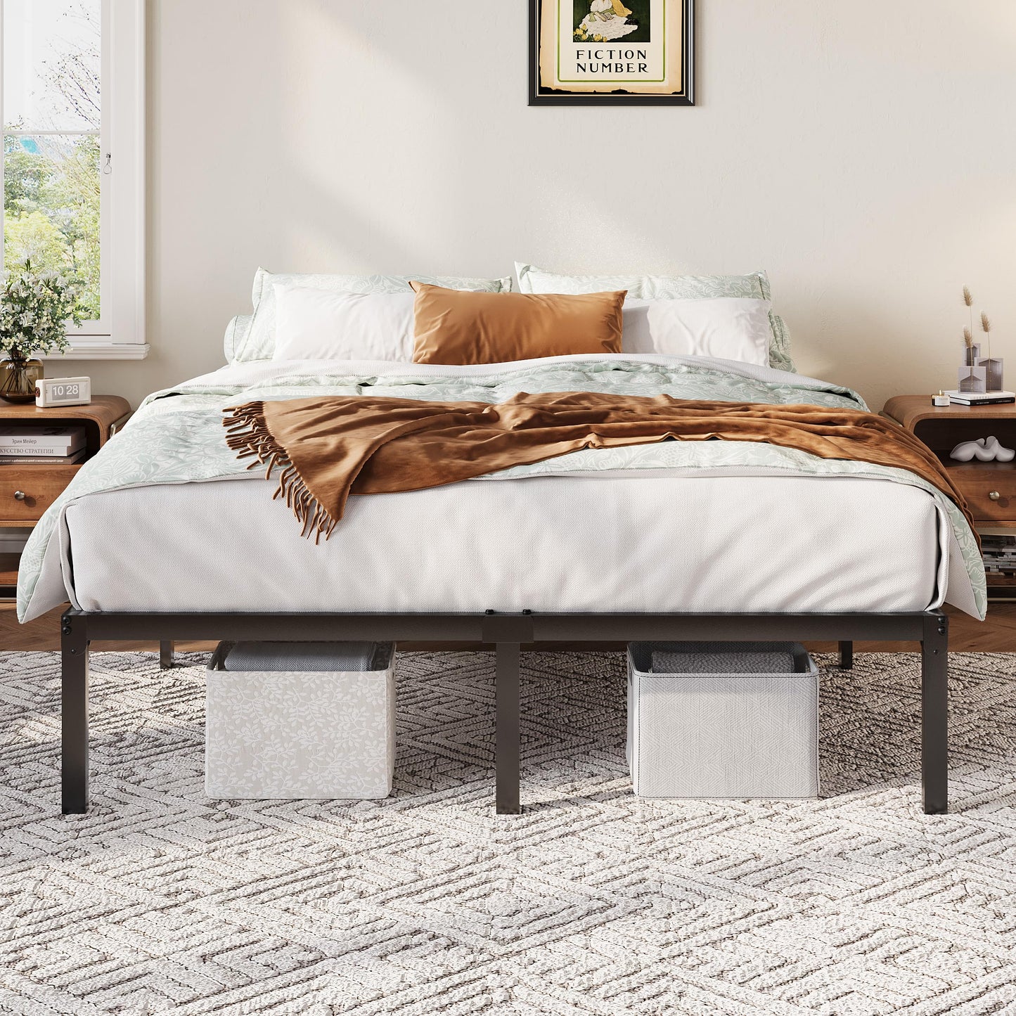 Allewie Queen Bed Frame, 12 Inch Metal Platform Beds with Storage Space, No Box Spring Required and Easy Assembly, Black