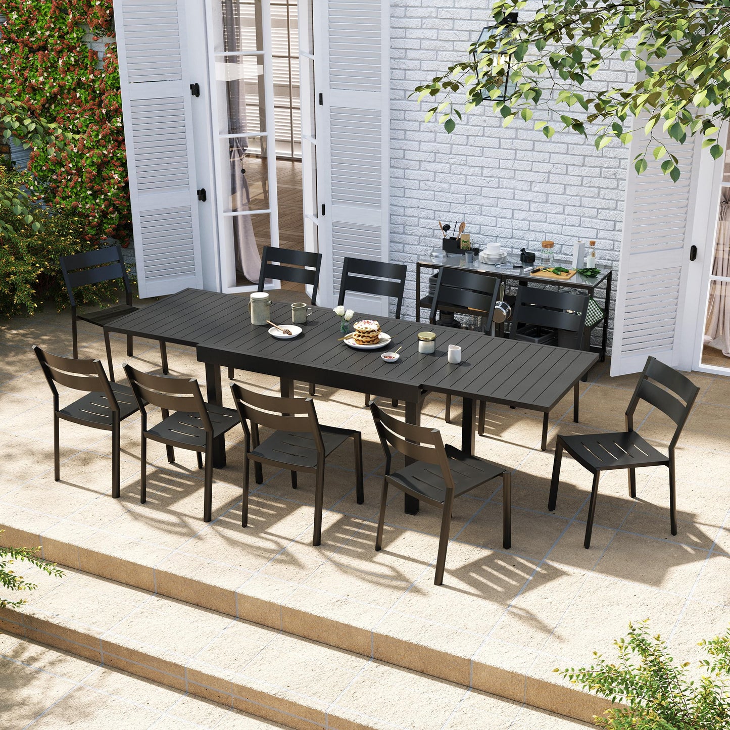 VredHom Expandable Patio Outdoor Dining Table for 8-10, 53" - 106" Aluminum Extendable Table, All-Weather Rectangle Deck Garden Furniture