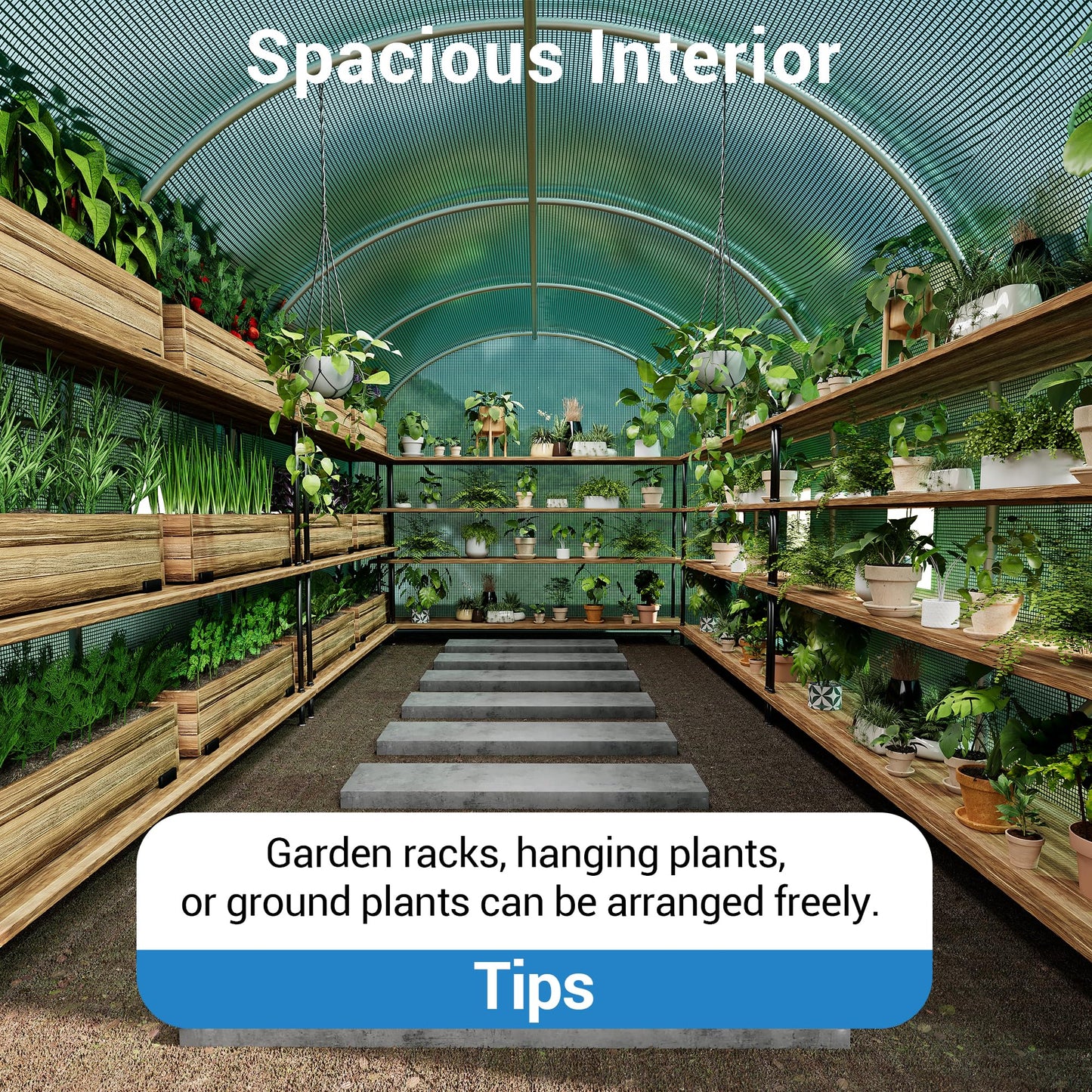 15X7x7 Ft Large Walk in Outdoor Greenhouse with Swing Door & 8 Mesh Windows, Plant Green House with Reinforced Galvanized Steel Frame & Durable PE Cover, Greenhouses for Outdoors Backyard Planting