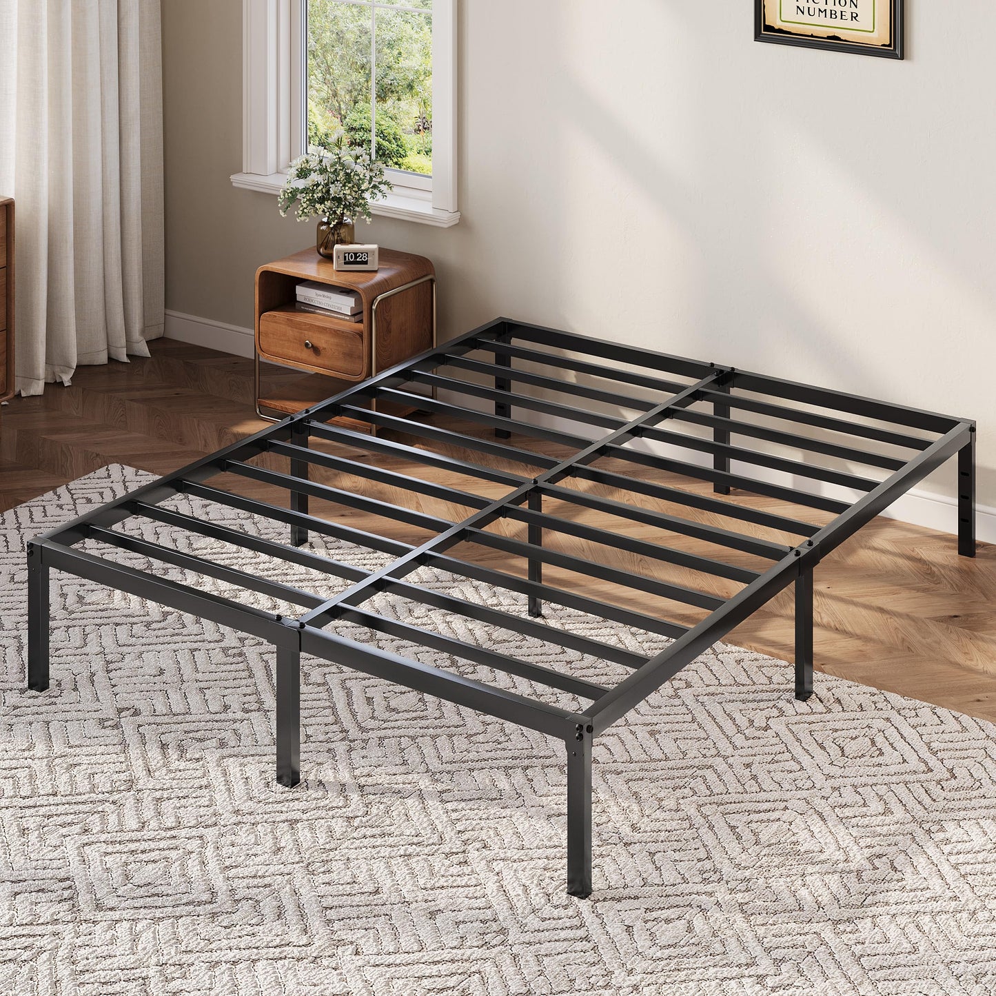 Allewie Queen Bed Frame, 12 Inch Metal Platform Beds with Storage Space, No Box Spring Required and Easy Assembly, Black
