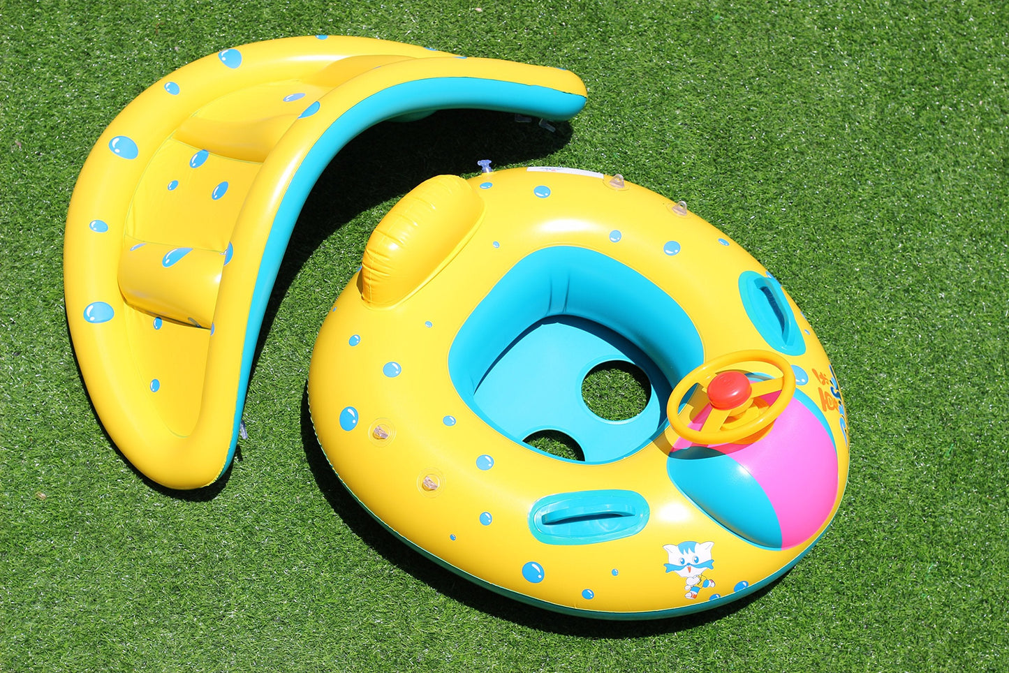Inflatable Baby Swimming Pool Floats with Removable Sun Protection Canopy, Toddler Floaties with Seat and Handle, No Flip Over Baby Boat Swim Floats for Age of 6-36 months, with Hand Pump, Storage Bag