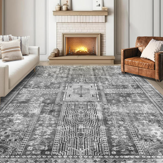 YARNSCAPE Vintage 3' x 5 ' Washable Area Rug - Stylish Indoor Rug for Living, Dining or Bedroom - Lightweight Carpet with Non-Slip Backing - Foldable for Easy Placement and Maintenance - Grey