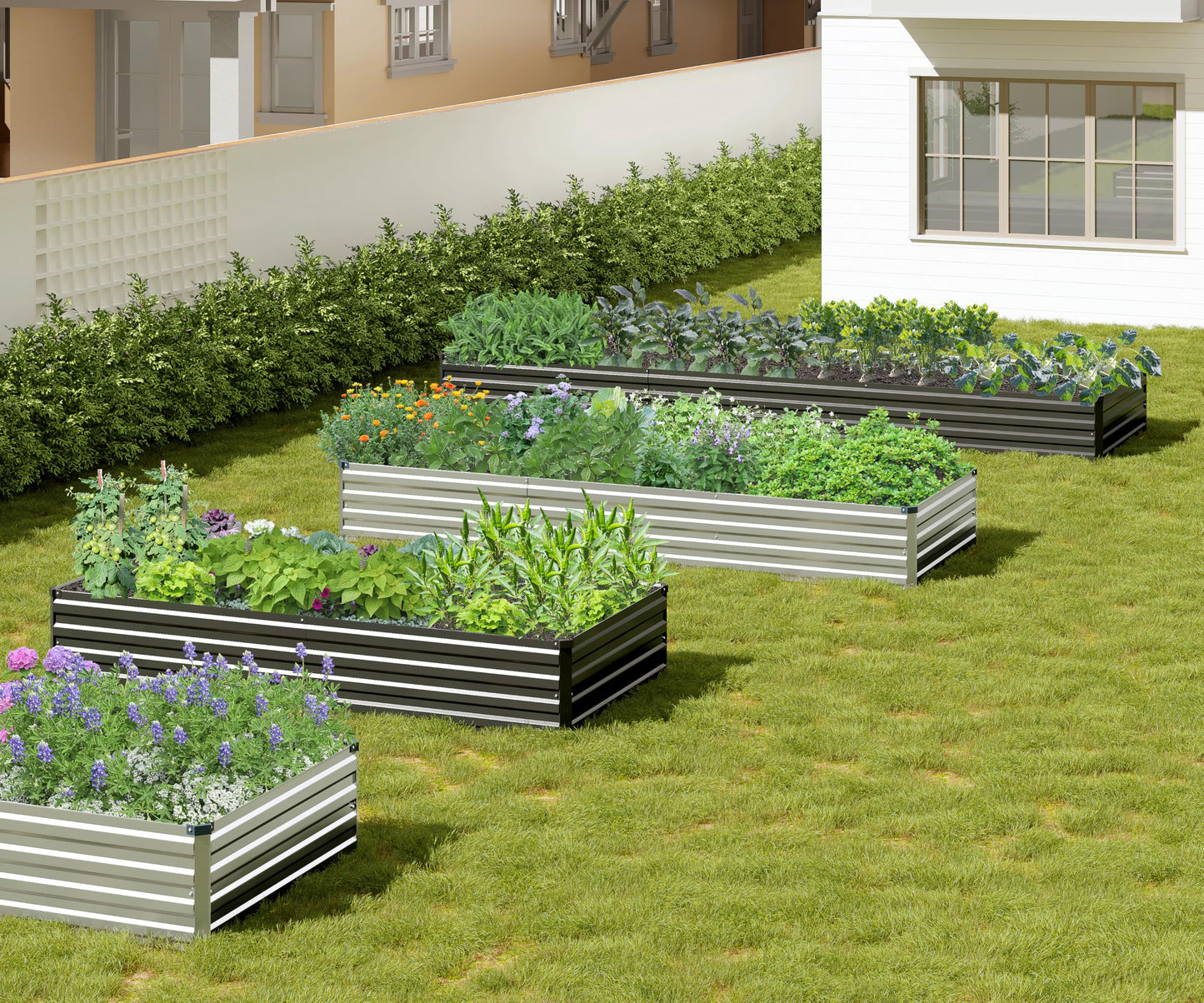 Easllre 2PCS 10x3x1ft Galvanized Raised Garden Bed,Outdoor Planter Box Metal Patio Kit Planting Bed for Vegetables Flowers Herb,Silver